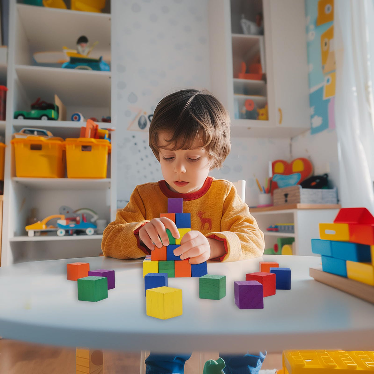 Offelec 108-Pack 1-Inch Wooden Blocks – STEM Sorting Toys (6 Colors)