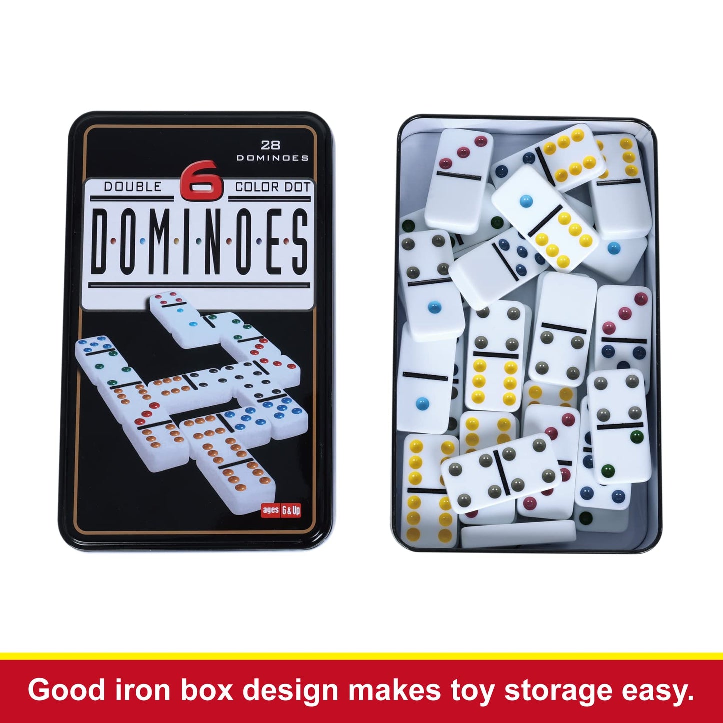Offelec Double Six Dominoes Set | 28 Tiles with Storage Tin for 2-4 Players