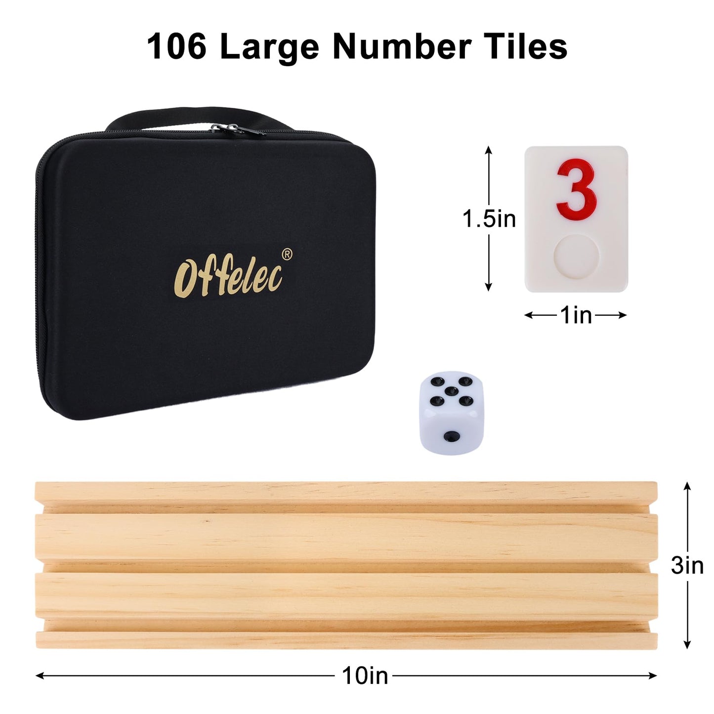 Offelec Rummy Cube Set - 106 Tiles, 4 Wooden Racks, Portable Case