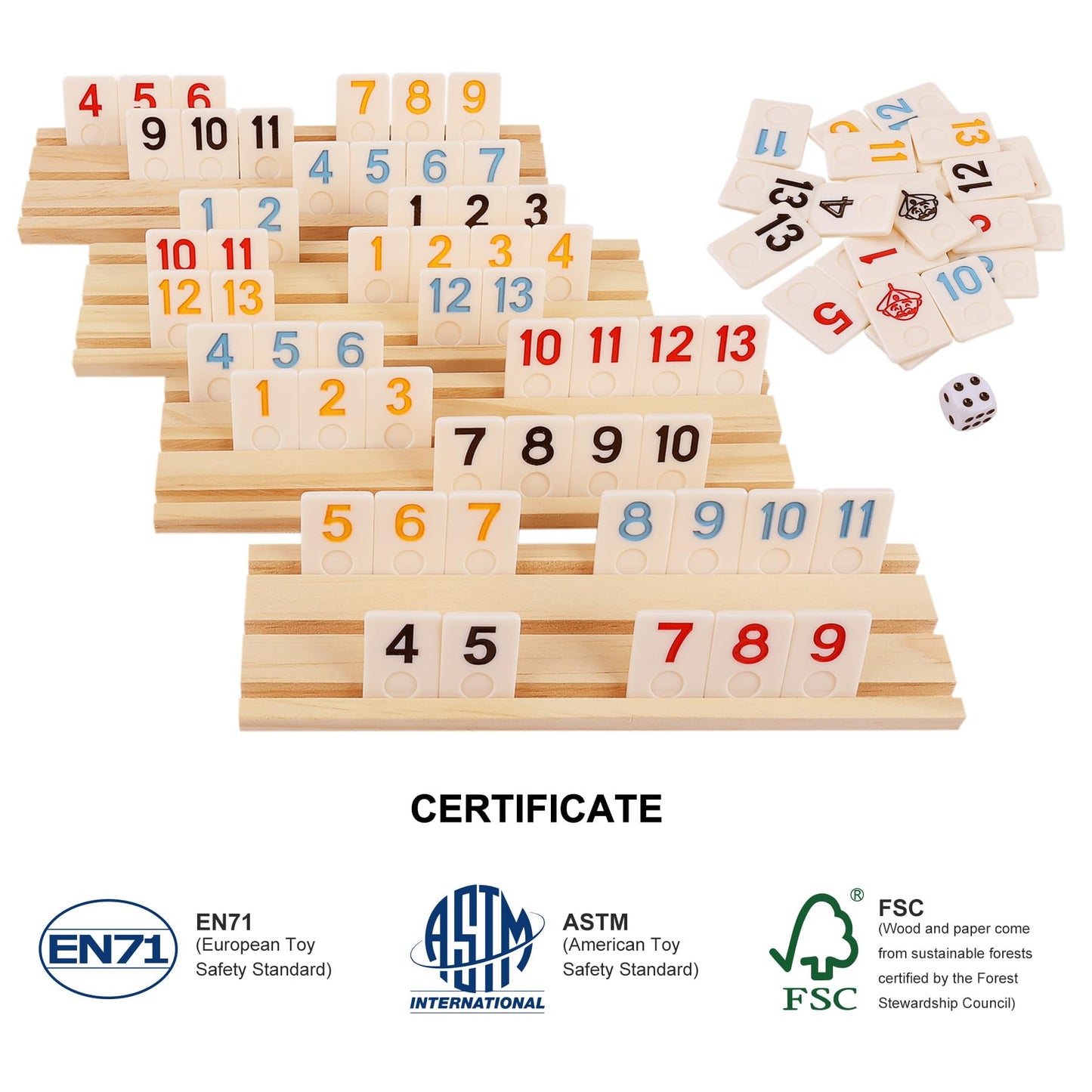 Offelec Rummy Cube Set - 106 Tiles, 4 Wooden Racks, Portable Case