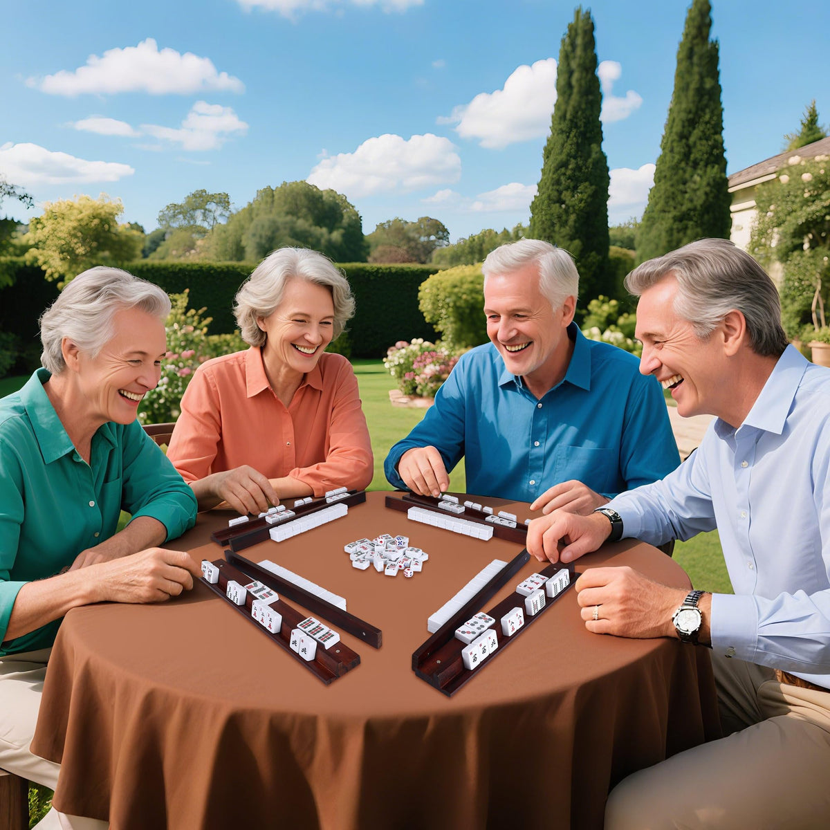 Offelec Upgraded Magnetic Mahjong Racks – 4 Pcs with Pushers, Vintage Wood