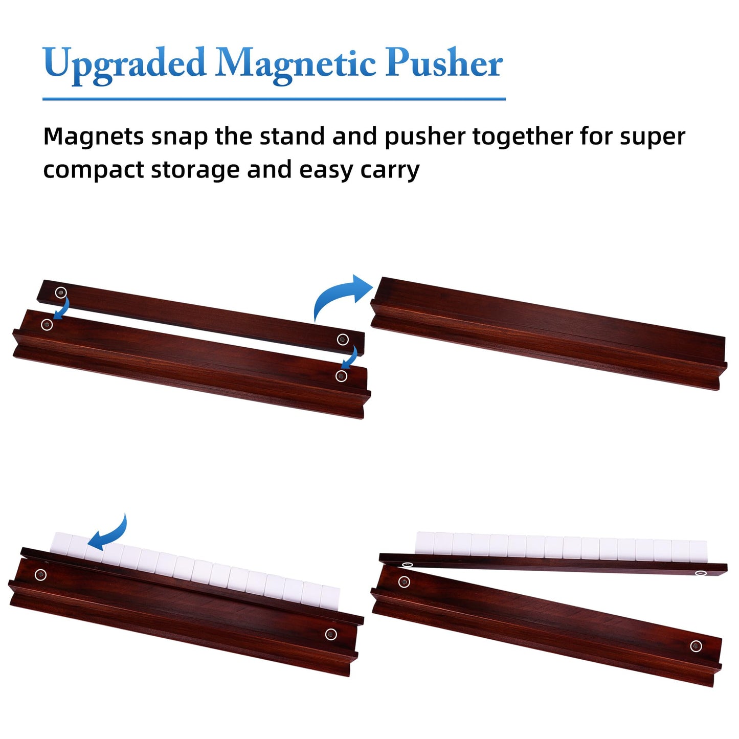 Offelec Upgraded Magnetic Mahjong Racks – 4 Pcs with Pushers, Vintage Wood