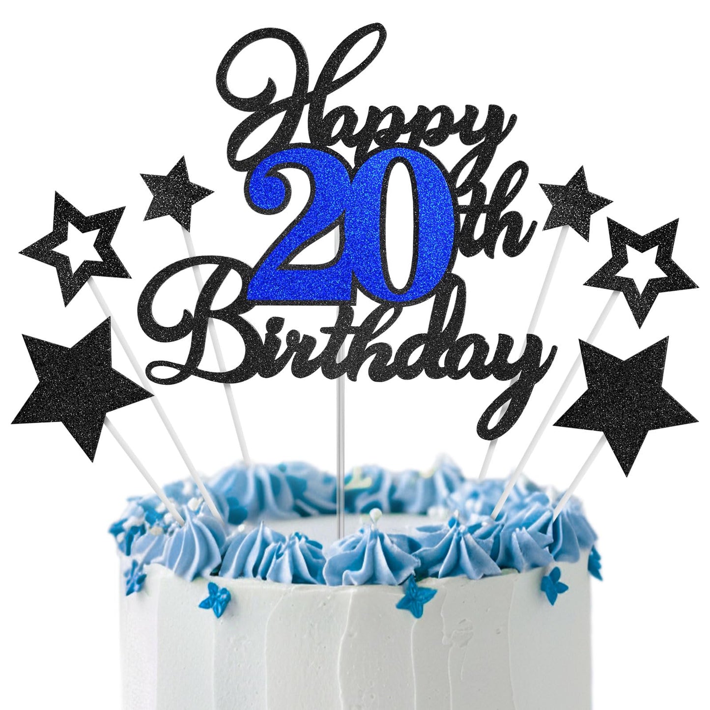 OffiCreative 20th Birthday Cake Topper – Glitter Happy 20th Birthday for Boy & Girl
