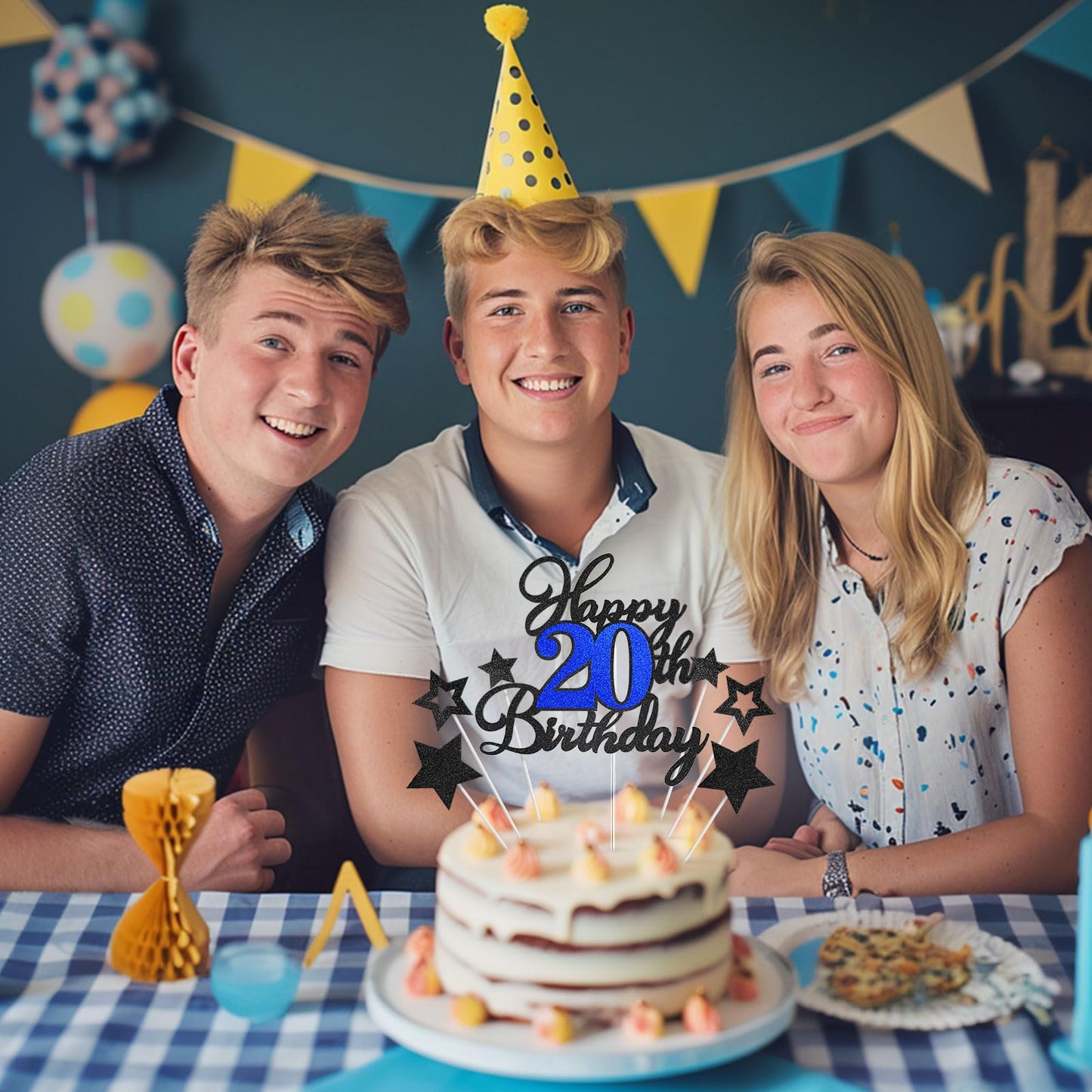 OffiCreative 20th Birthday Cake Topper – Glitter Happy 20th Birthday for Boy & Girl