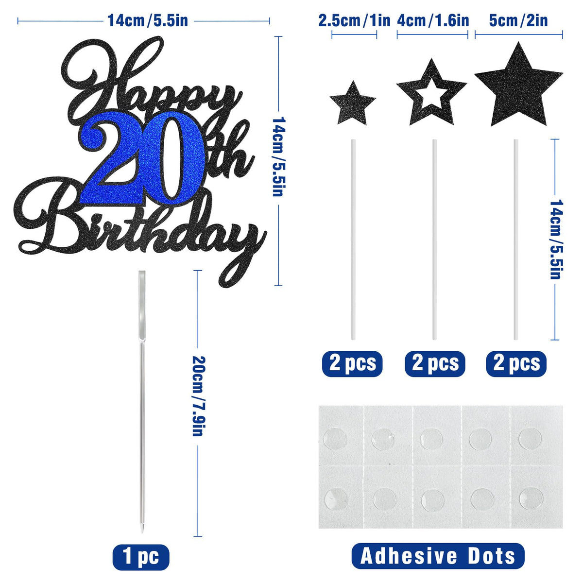 OffiCreative 20th Birthday Cake Topper – Glitter Happy 20th Birthday for Boy & Girl
