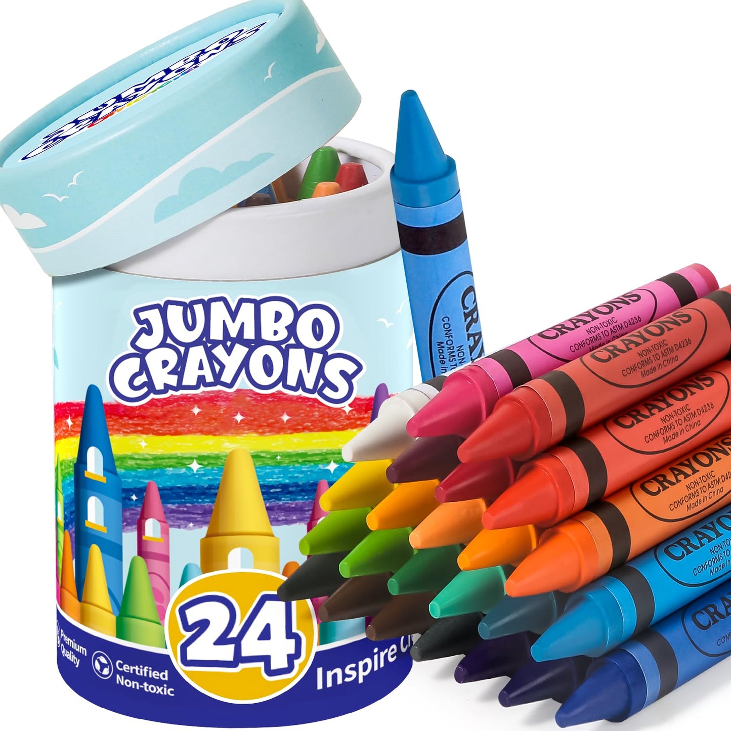 Officygnet 24 Colors Jumbo Crayons – Non-Toxic Easy-Grip Set for Toddlers & Kids