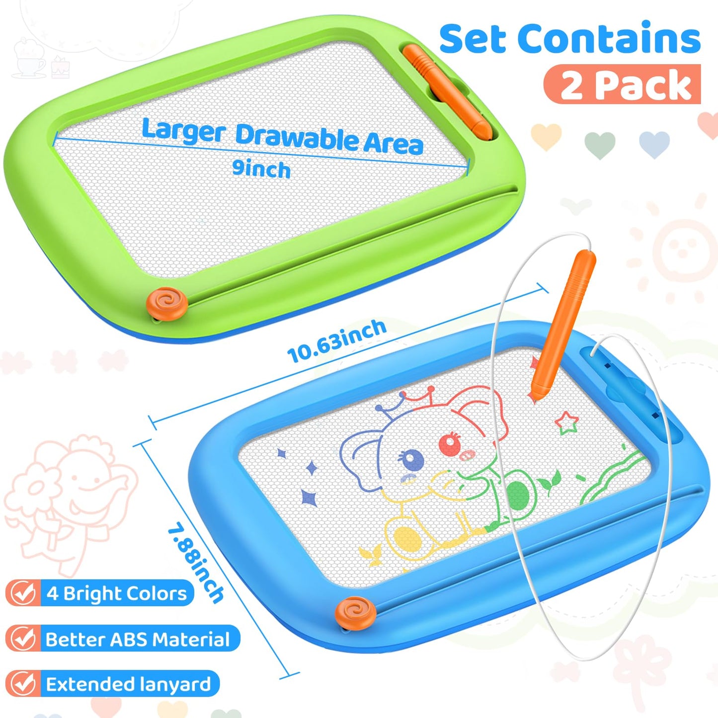 Officygnet 2 Pack Magnetic Drawing Board – 9-Inch Doodle Pad for Toddlers 1-3