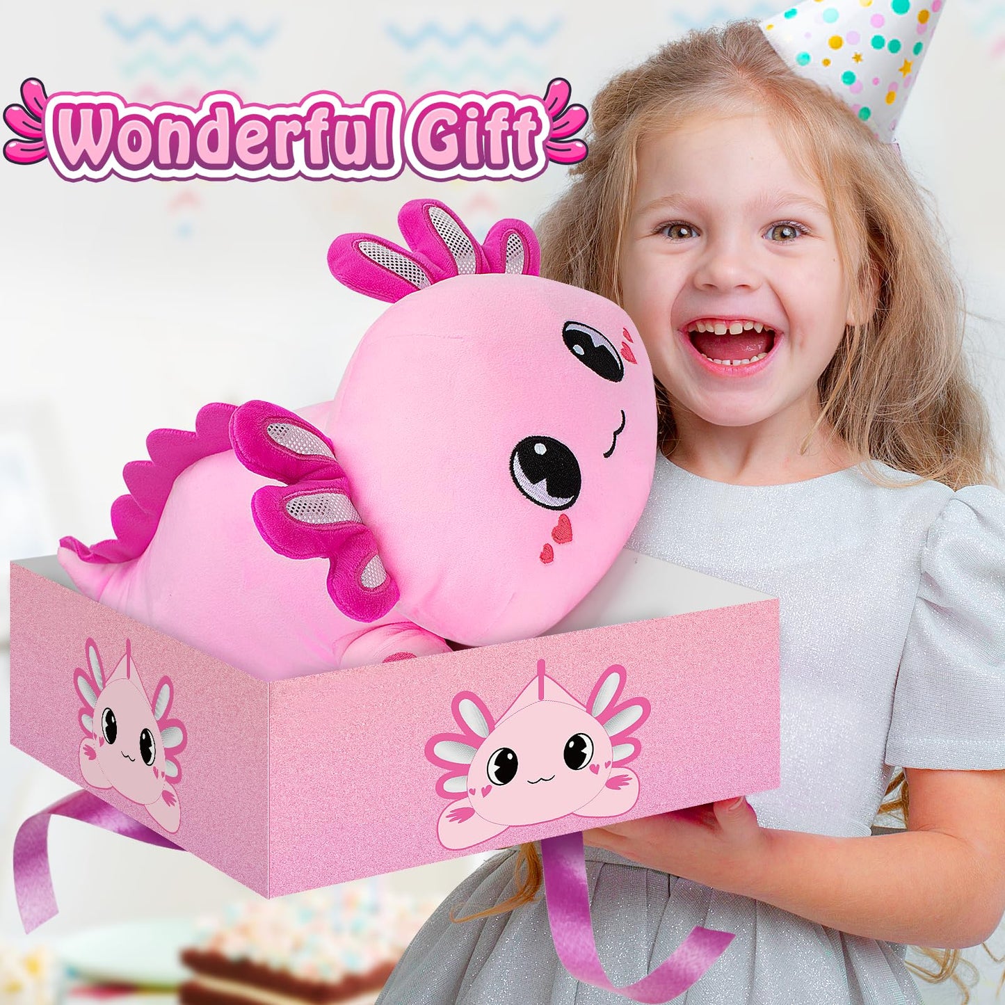 Officygnet Axolotl Plush — 13-Inch Pink Cute Plush Toy for Kids | Soft Pillow-Like Axolotl Plushies