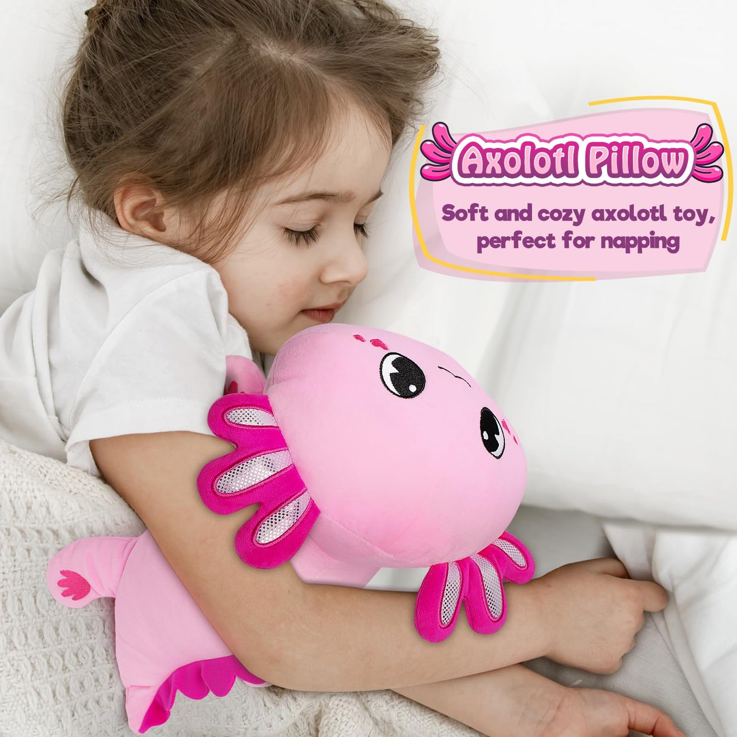 Officygnet Axolotl Plush — 13-Inch Pink Cute Plush Toy for Kids | Soft Pillow-Like Axolotl Plushies