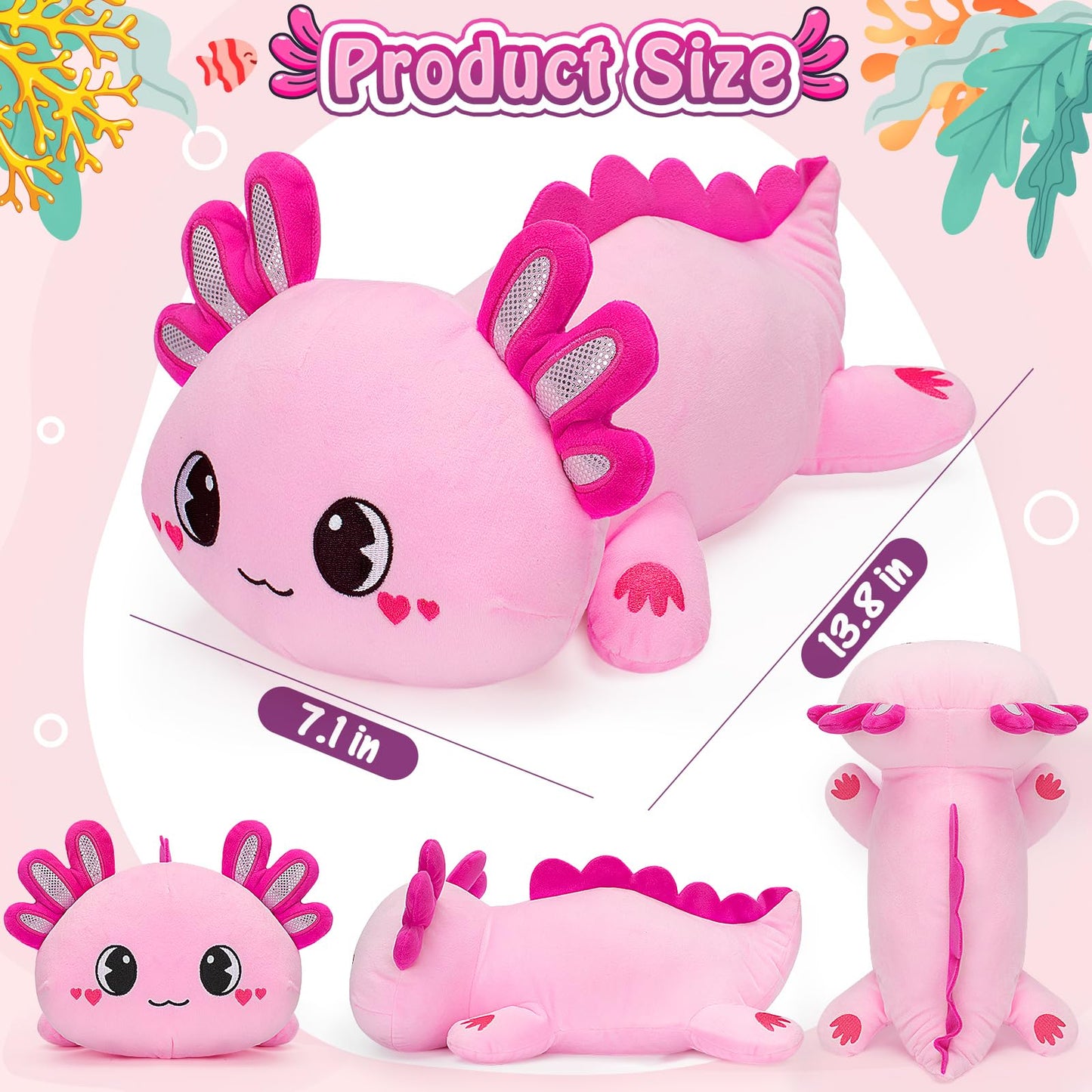Officygnet Axolotl Plush — 13-Inch Pink Cute Plush Toy for Kids | Soft Pillow-Like Axolotl Plushies