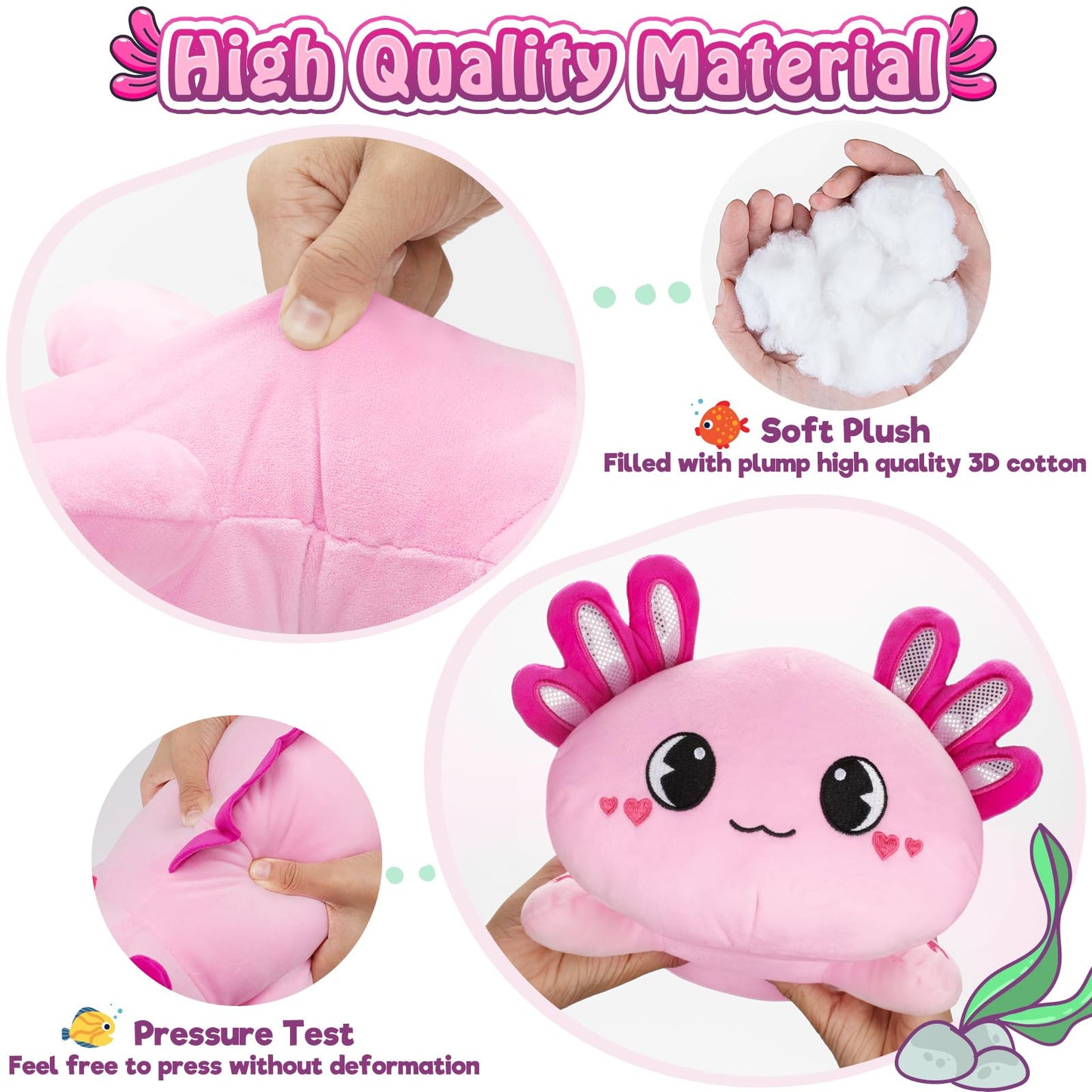 Officygnet Axolotl Plush — 13-Inch Pink Cute Plush Toy for Kids | Soft Pillow-Like Axolotl Plushies