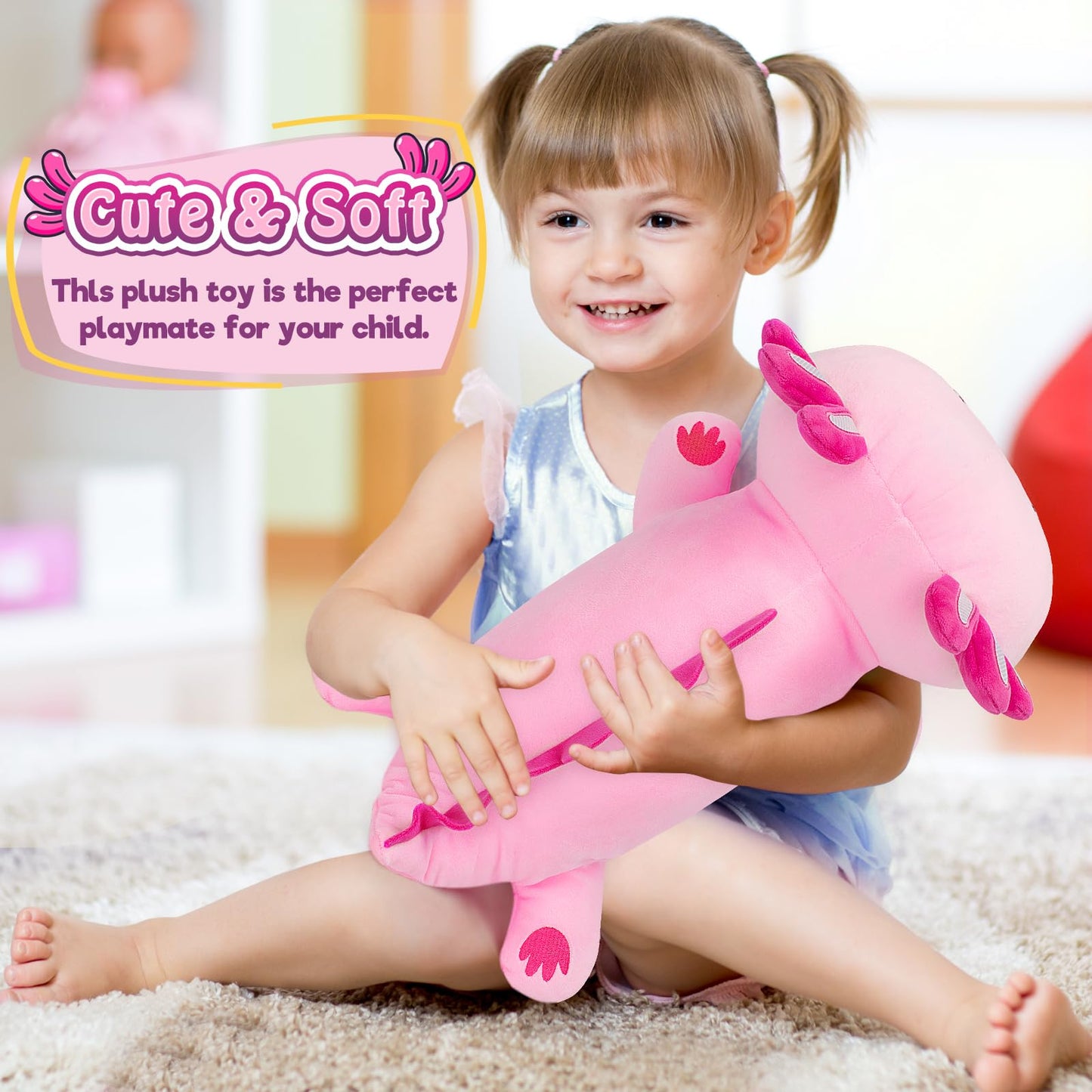 Officygnet Axolotl Plush — 13-Inch Pink Cute Plush Toy for Kids | Soft Pillow-Like Axolotl Plushies