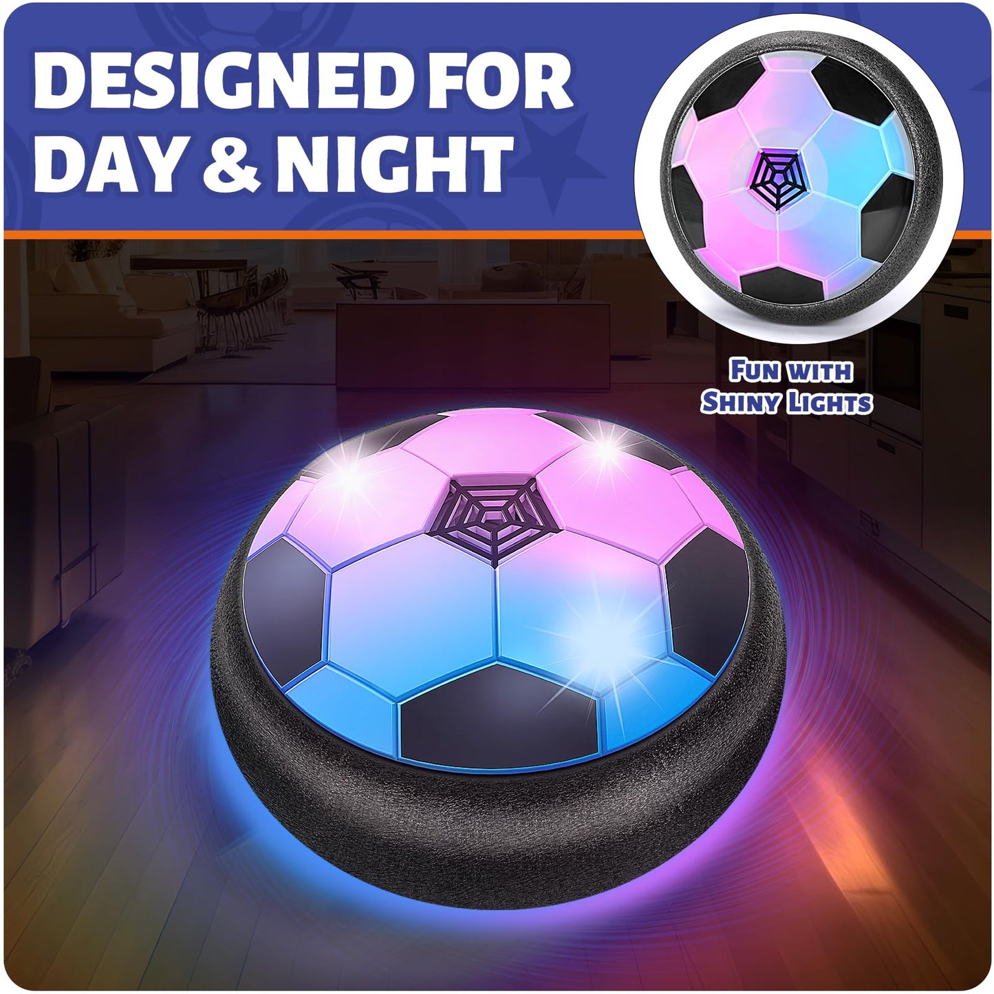 Officygnet 2 Pack LED Hover Soccer Balls — Indoor Glow Soccer Toys for Kids 4-12