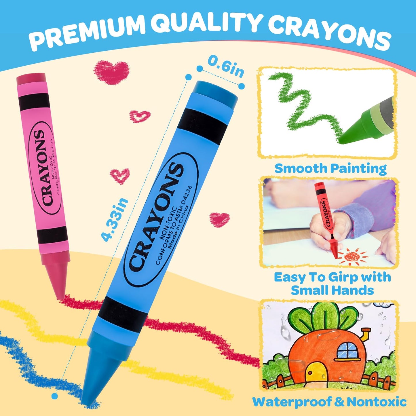 Officygnet 24 Colors Jumbo Crayons – Non-Toxic Easy-Grip Set for Toddlers & Kids