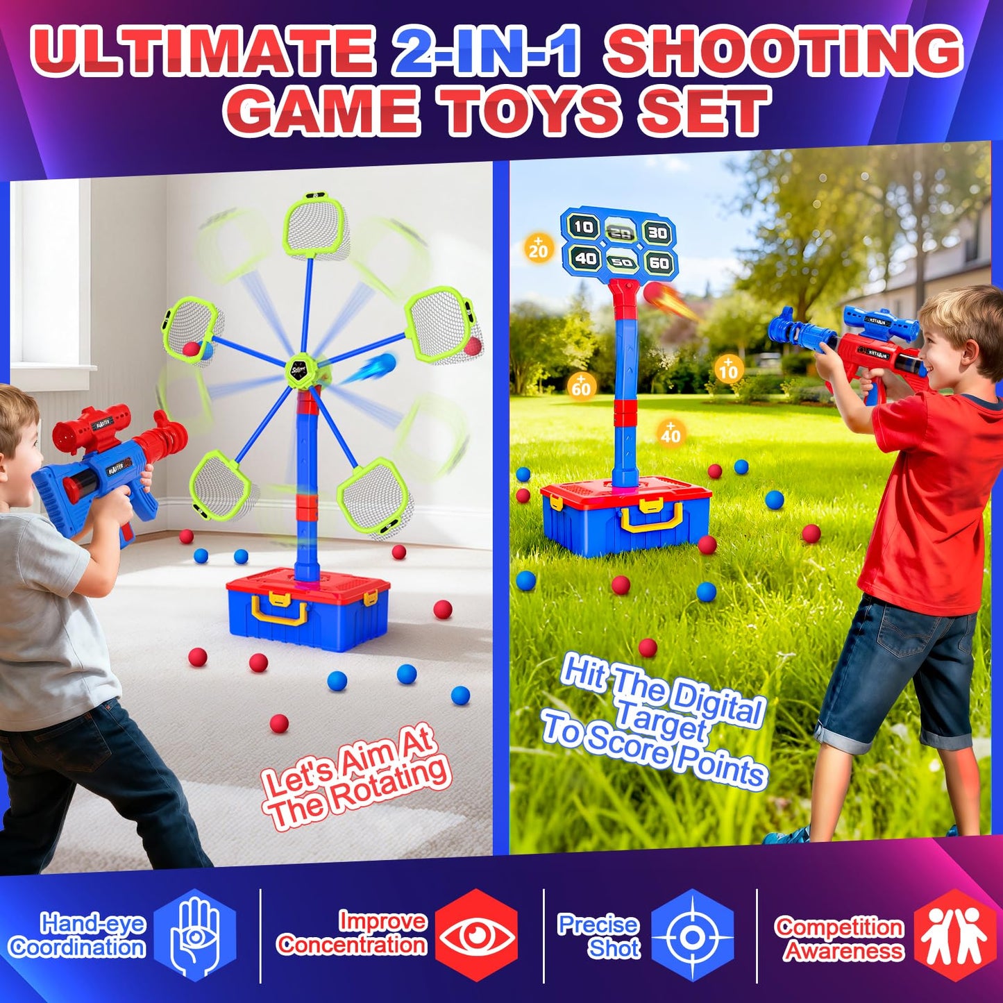 Officygnet 2-in-1 Shooting Toy Set: Moving Target & Digital Target