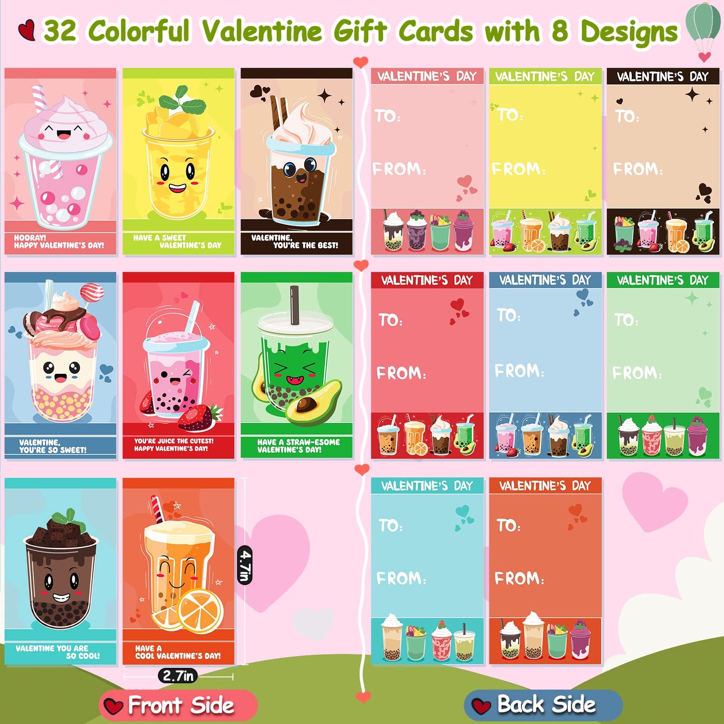 Officygnet Valentines Day Cards with 32 Reusable Straws — Classroom Gifts & Party Favors