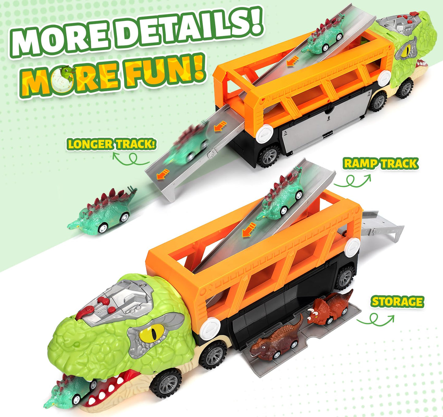 Officygnet 11-in-1 Dinosaur Carrier Truck with T-Rex Mist, Lights & 10 Mini Cars