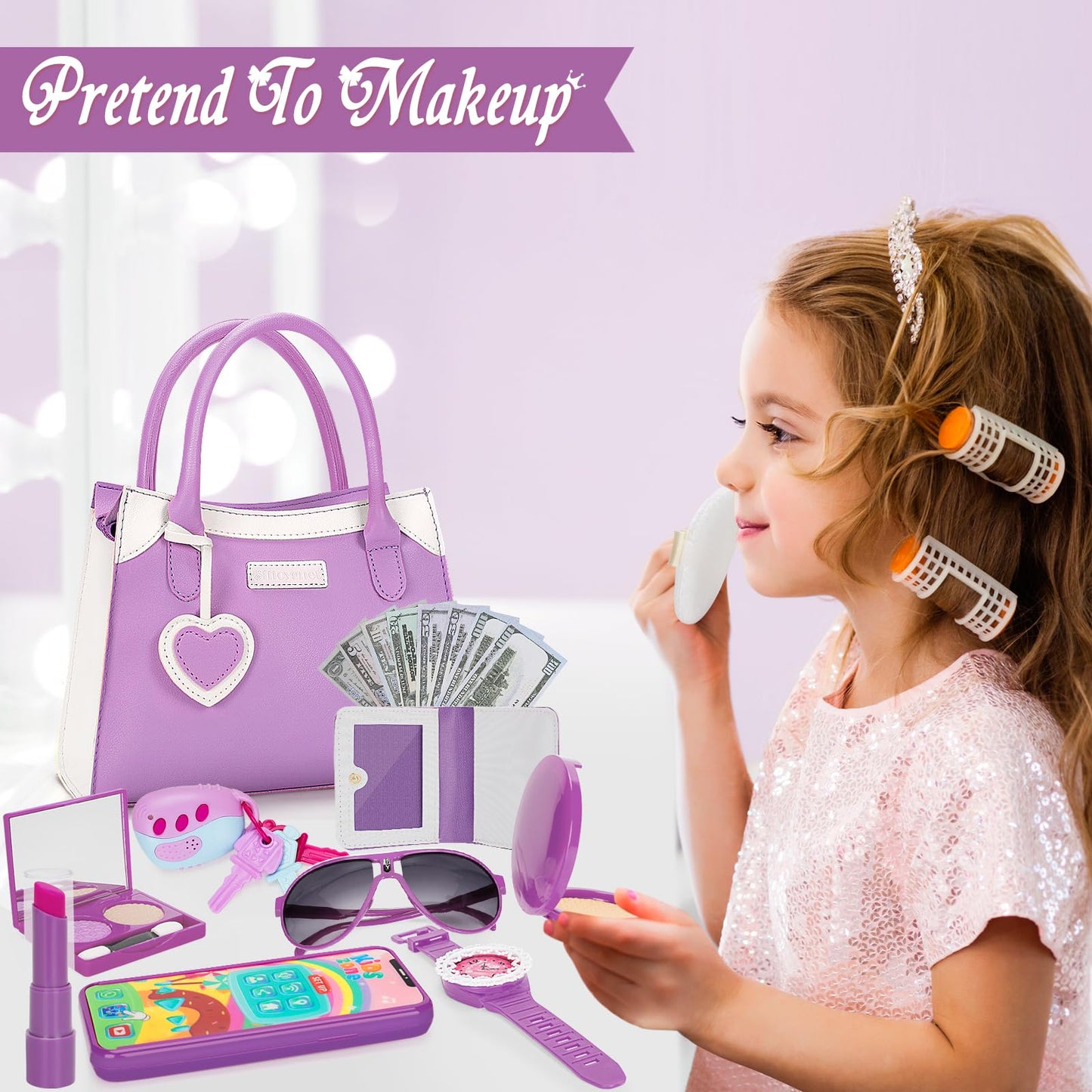 Officygnet Little Lady Purse – Pretend Play Toy Set for Girls 2–8 (Purple)