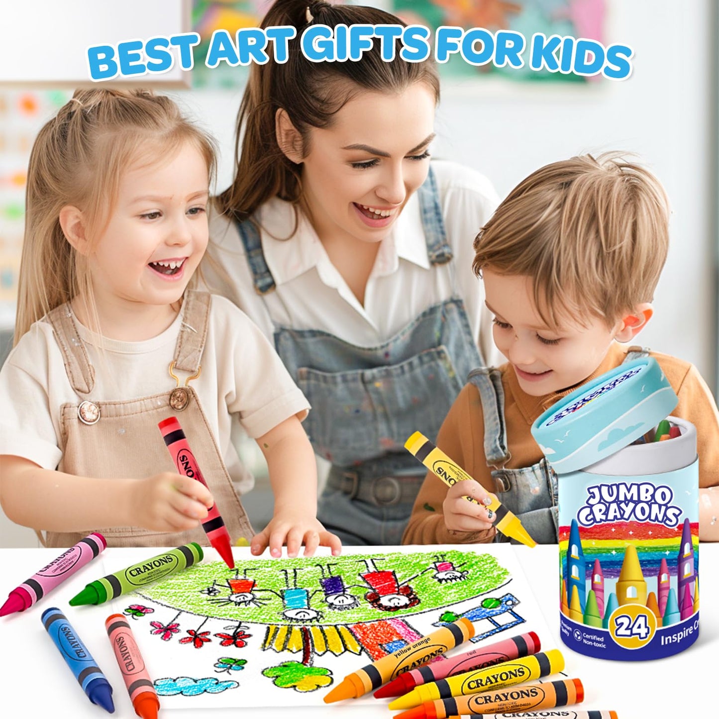 Officygnet 24 Colors Jumbo Crayons – Non-Toxic Easy-Grip Set for Toddlers & Kids