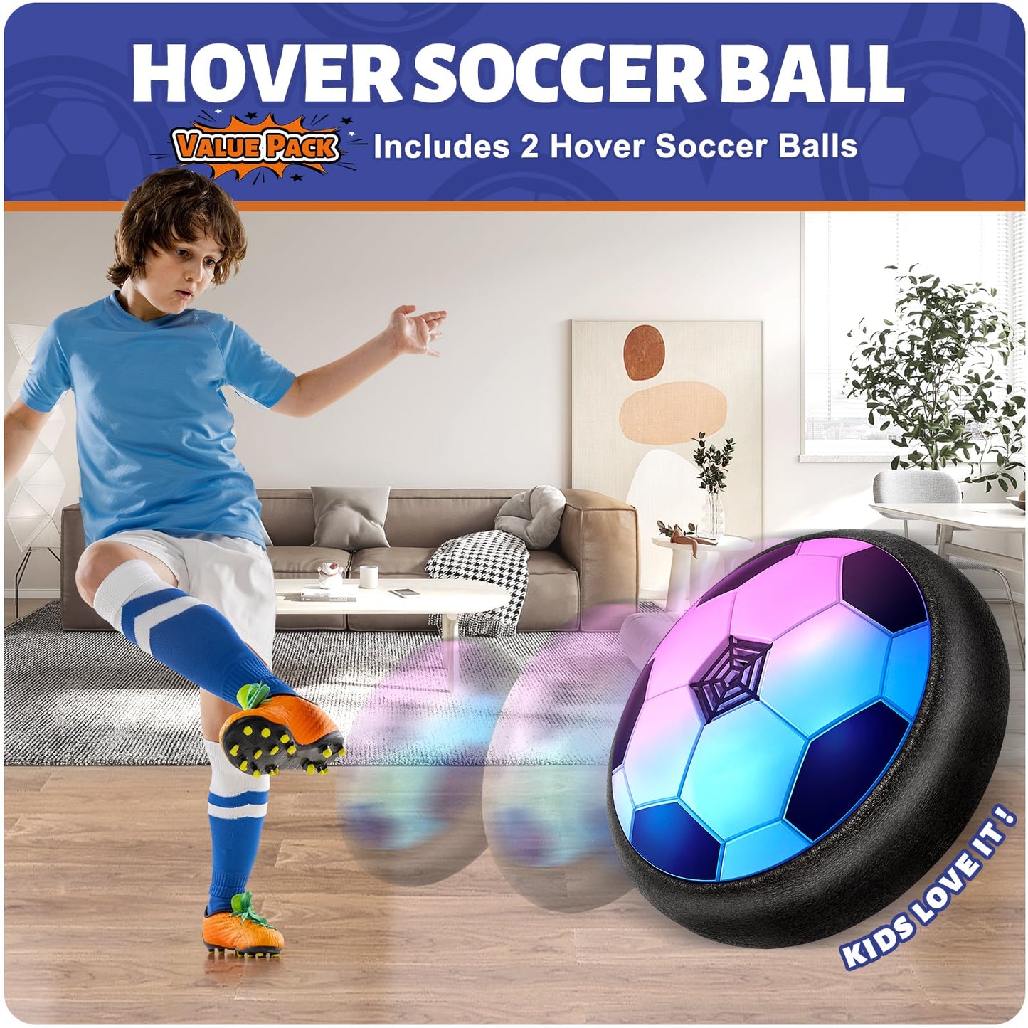 Officygnet 2 Pack LED Hover Soccer Balls — Indoor Glow Soccer Toys for Kids 4-12