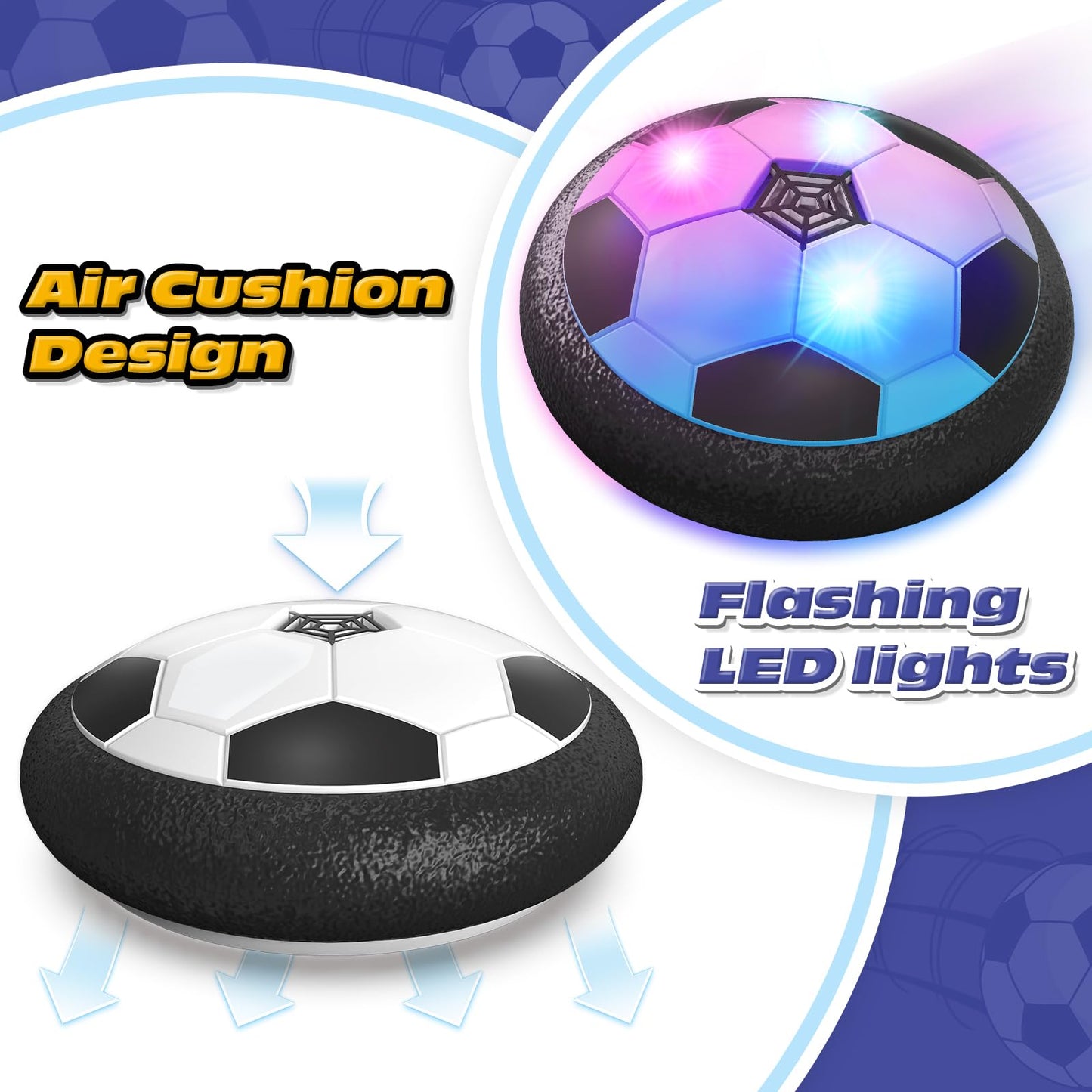 Officygnet 2 Pack LED Hover Soccer Balls — Indoor Glow Soccer Toys for Kids 4-12
