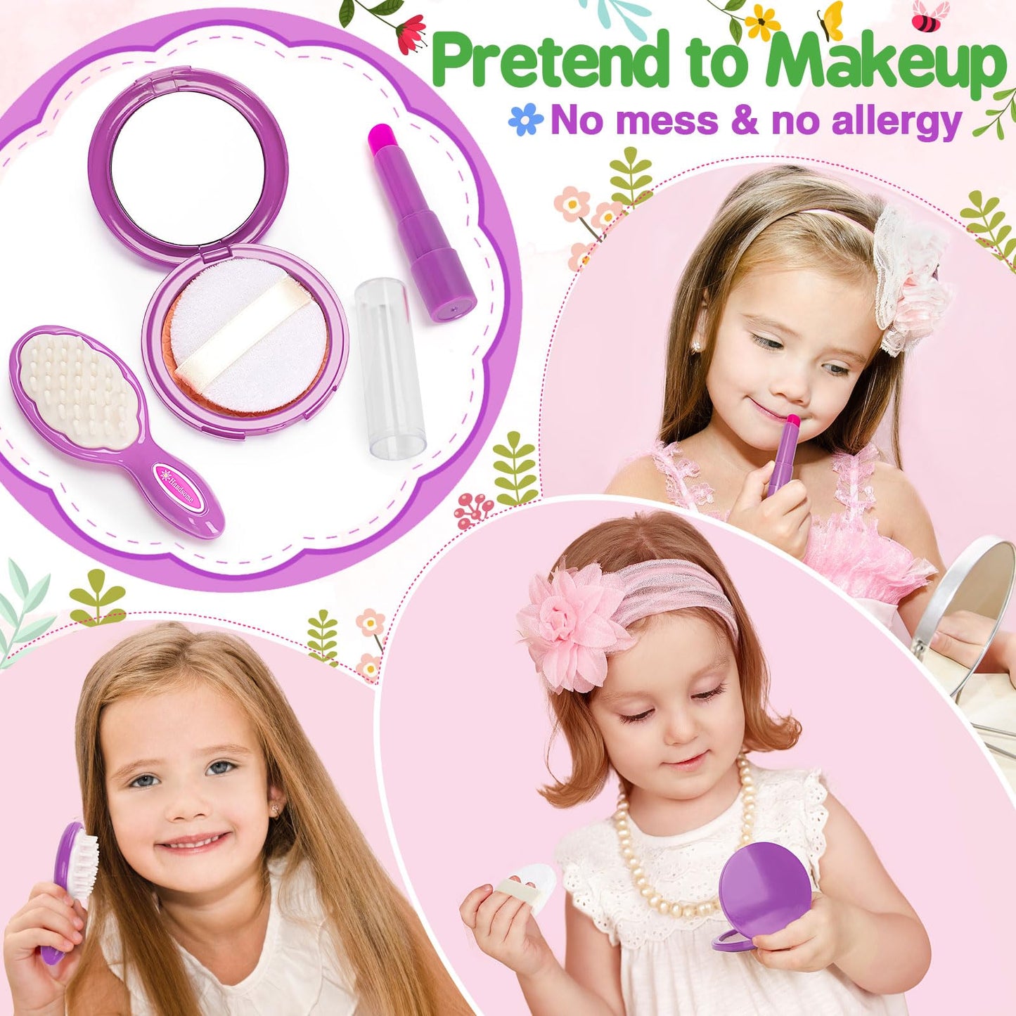 Officygnet Purse Toy for Girls 3 Years Old – Pretend Makeup Kit & Princess Play Purse (Purple)
