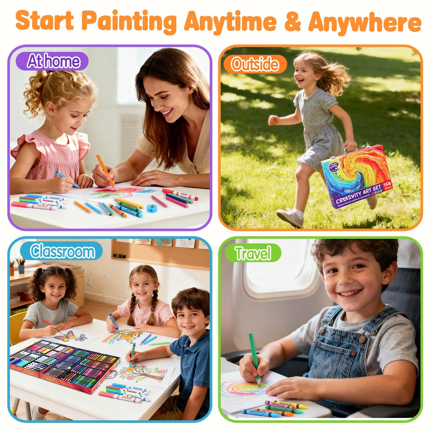 Officygnet 158-Piece Deluxe Art Kit for Kids – Creative Coloring & Drawing