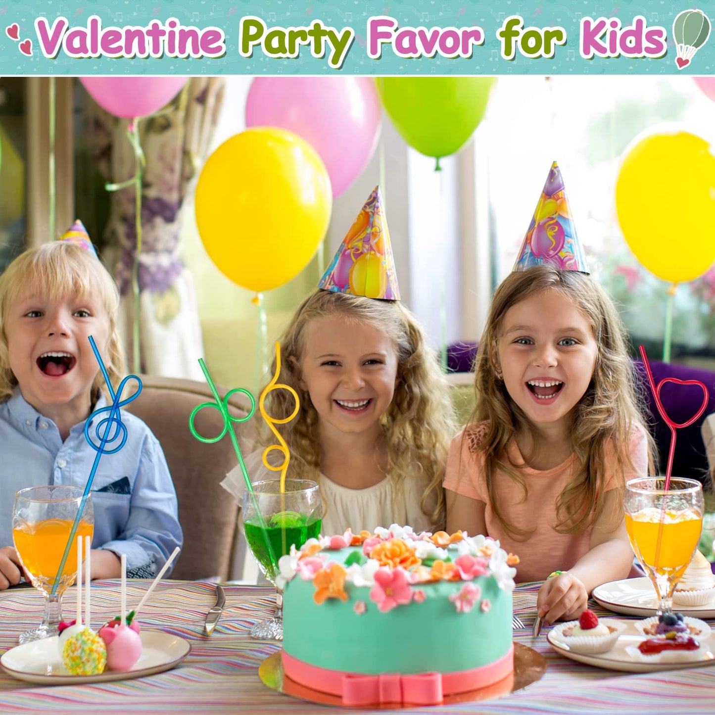 Officygnet Valentines Day Cards with 32 Reusable Straws — Classroom Gifts & Party Favors