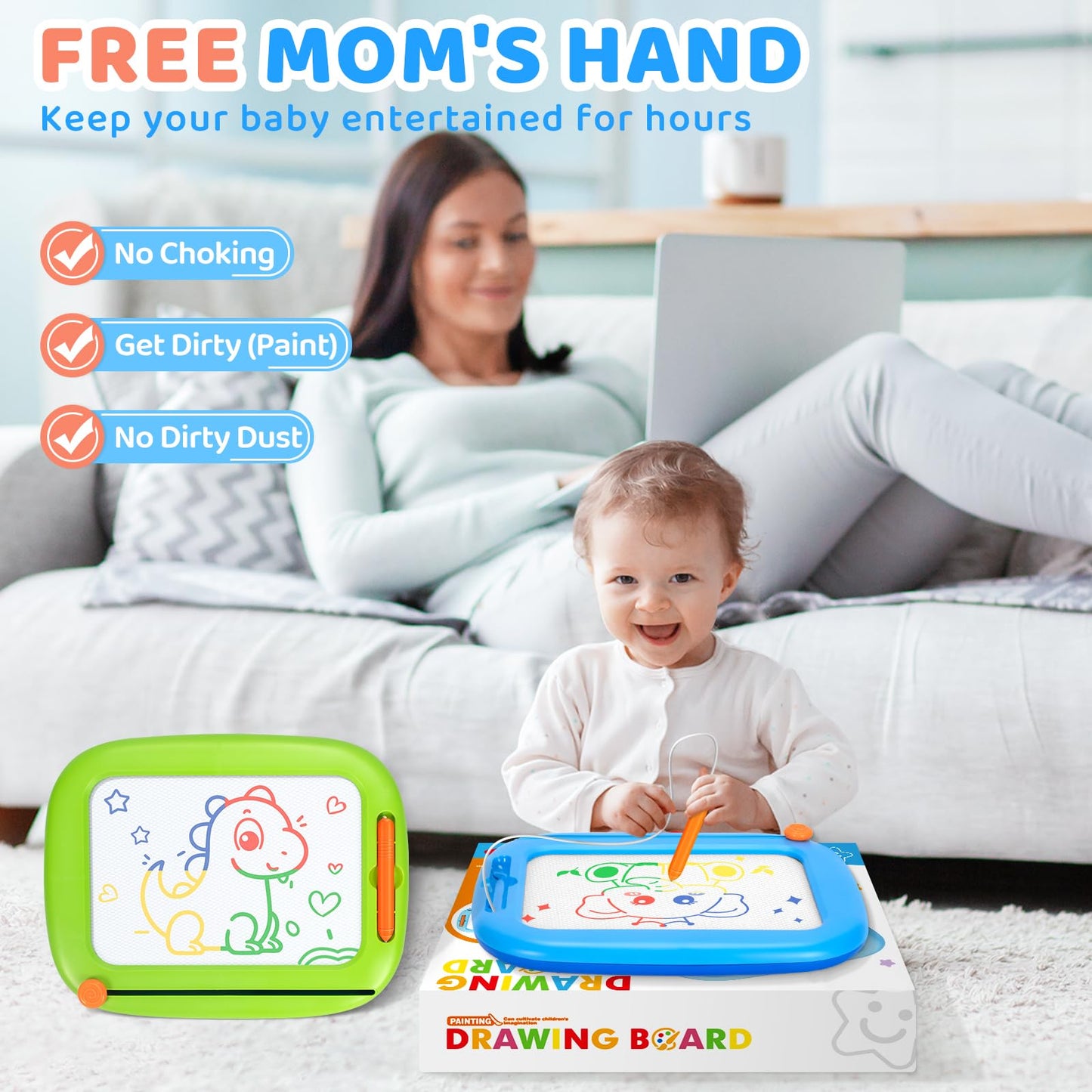 Officygnet 2 Pack Magnetic Drawing Board – 9-Inch Doodle Pad for Toddlers 1-3