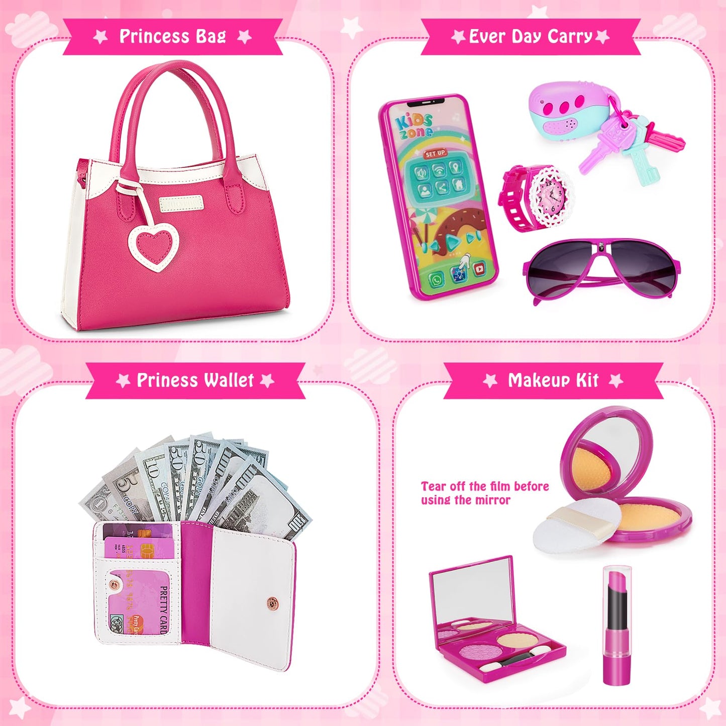 Officygnet Play Purse for Little Girls – Pretend Princess Toy Set with Accessories