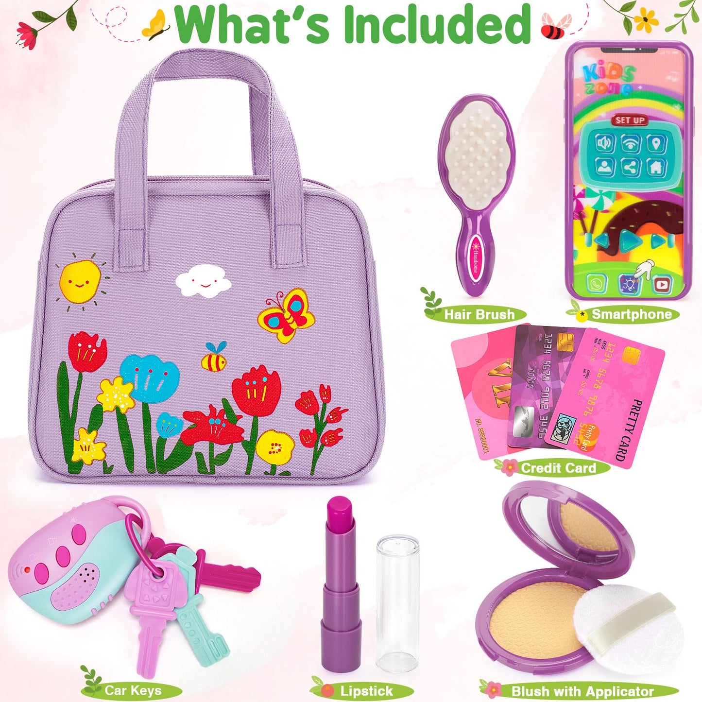 Officygnet Purse Toy for Girls 3 Years Old – Pretend Makeup Kit & Princess Play Purse (Purple)