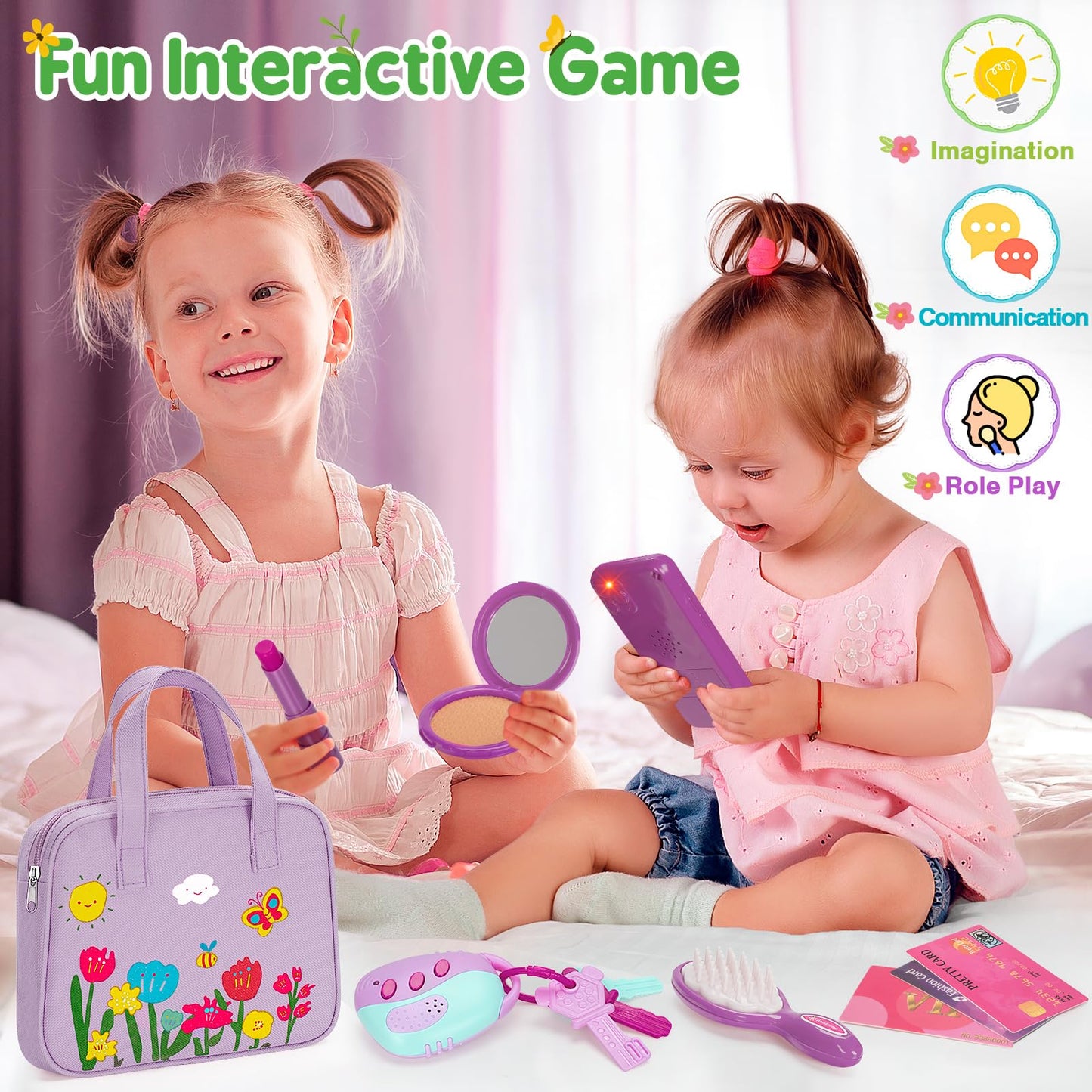 Officygnet Purse Toy for Girls 3 Years Old – Pretend Makeup Kit & Princess Play Purse (Purple)