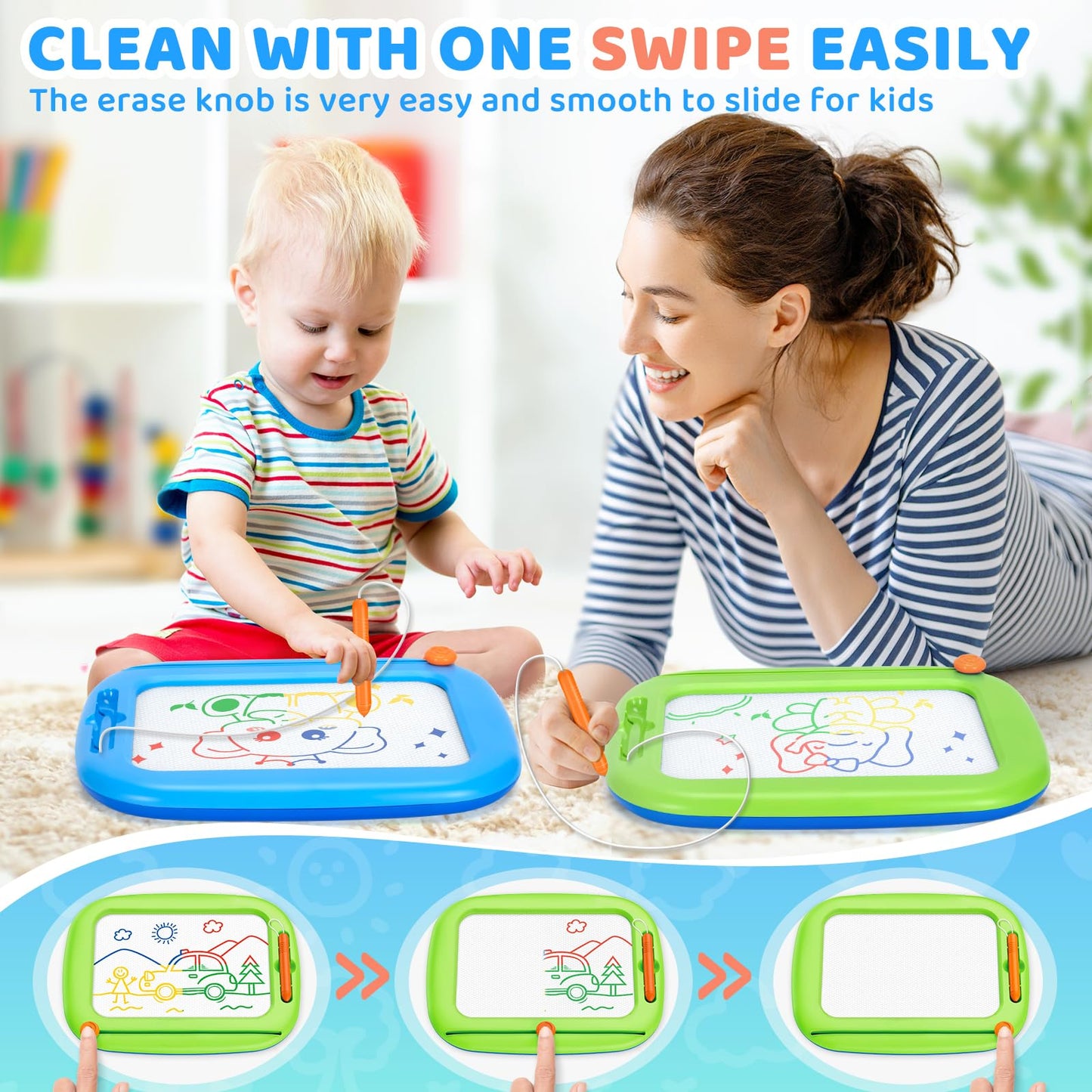 Officygnet 2 Pack Magnetic Drawing Board – 9-Inch Doodle Pad for Toddlers 1-3