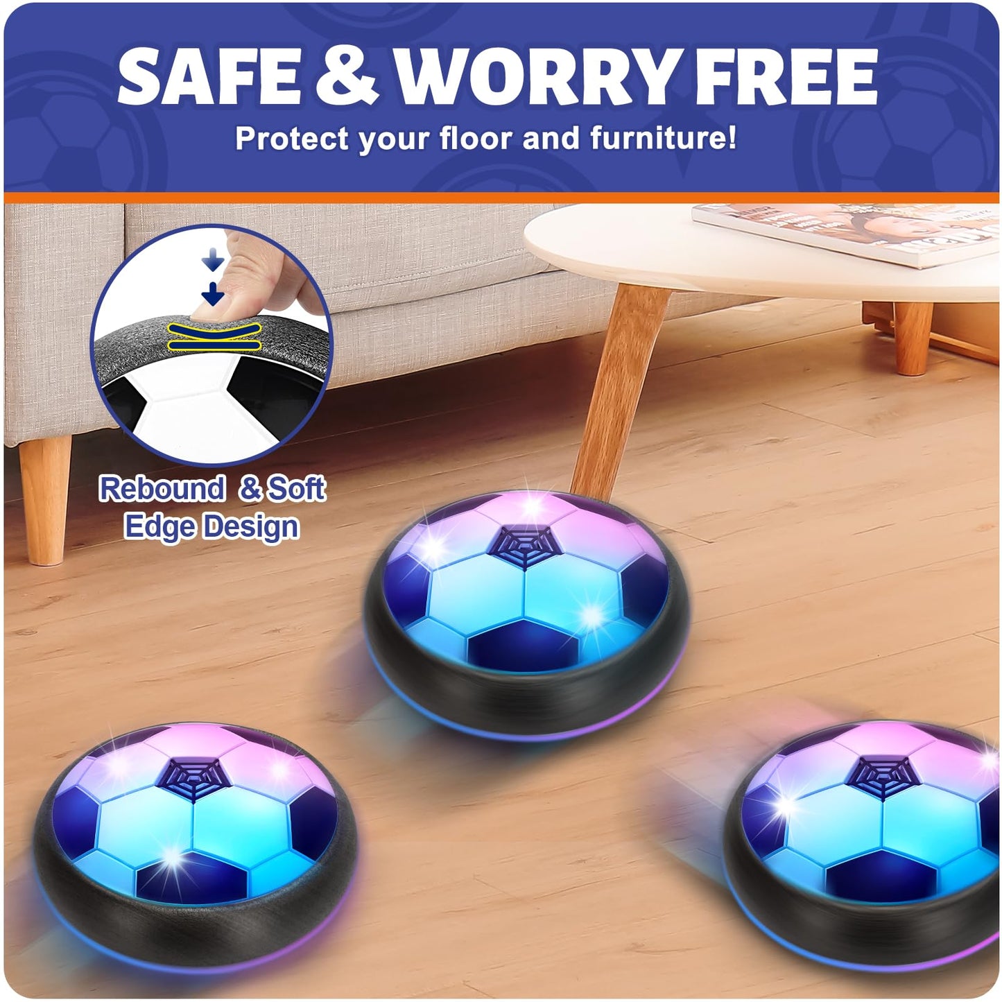 Officygnet 2 Pack LED Hover Soccer Balls — Indoor Glow Soccer Toys for Kids 4-12