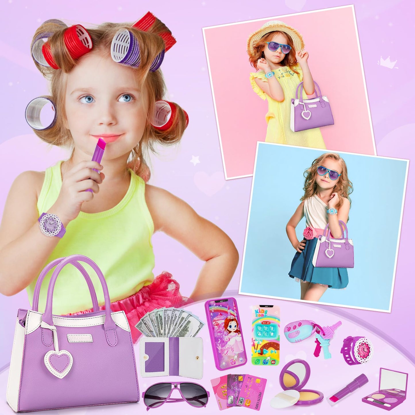 Officygnet Little Lady Purse – Pretend Play Toy Set for Girls 2–8 (Purple)