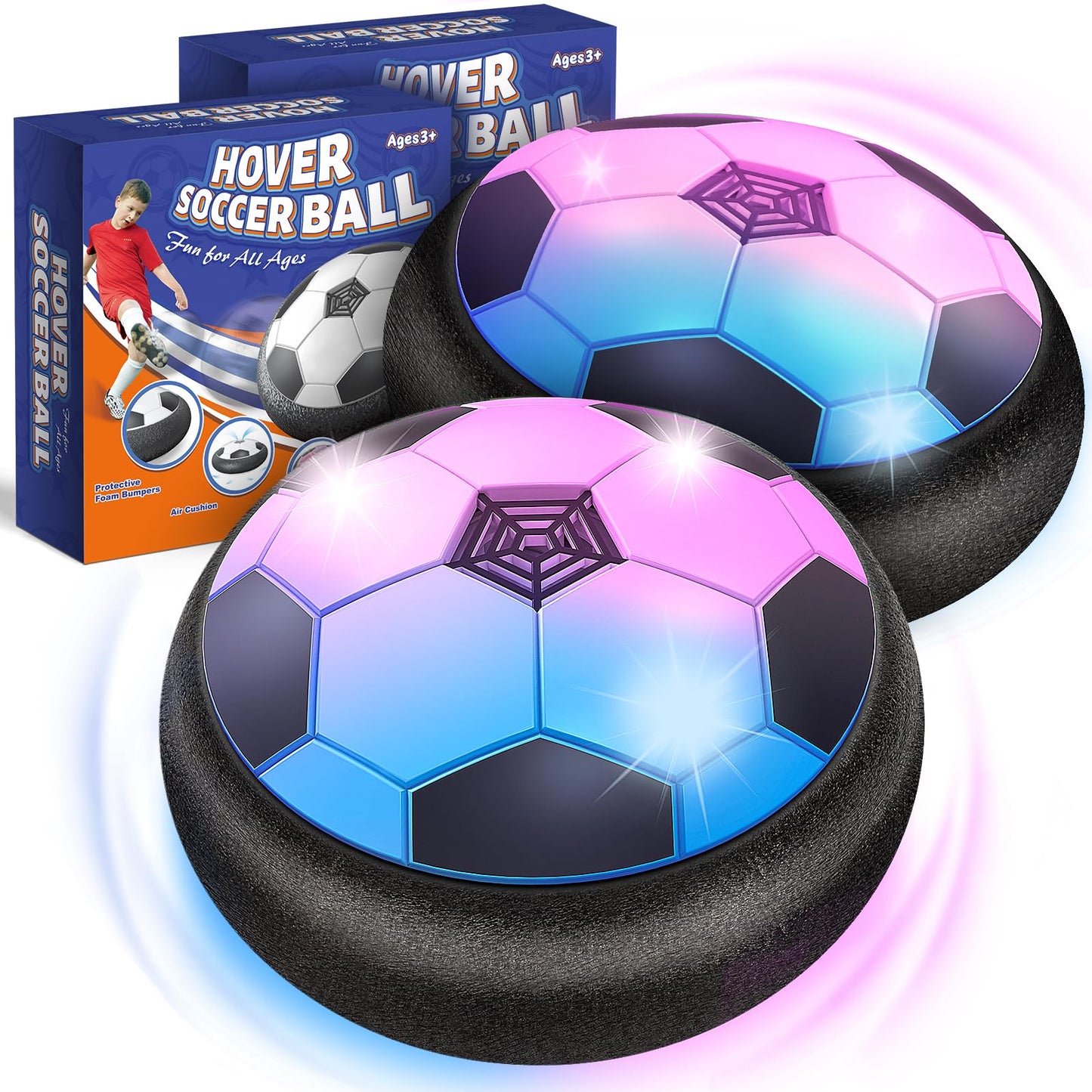 Officygnet 2 Pack LED Hover Soccer Balls — Indoor Glow Soccer Toys for Kids 4-12