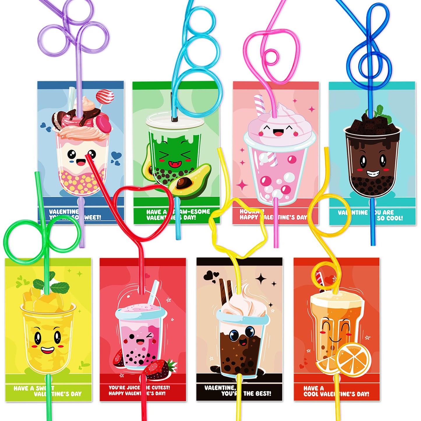Officygnet Valentines Day Cards with 32 Reusable Straws — Classroom Gifts & Party Favors