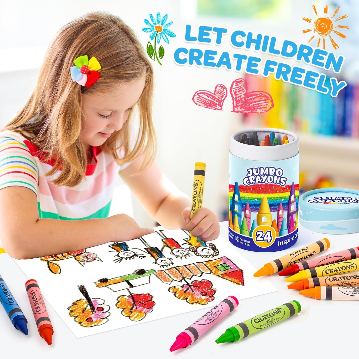 Officygnet 24 Colors Jumbo Crayons – Non-Toxic Easy-Grip Set for Toddlers & Kids
