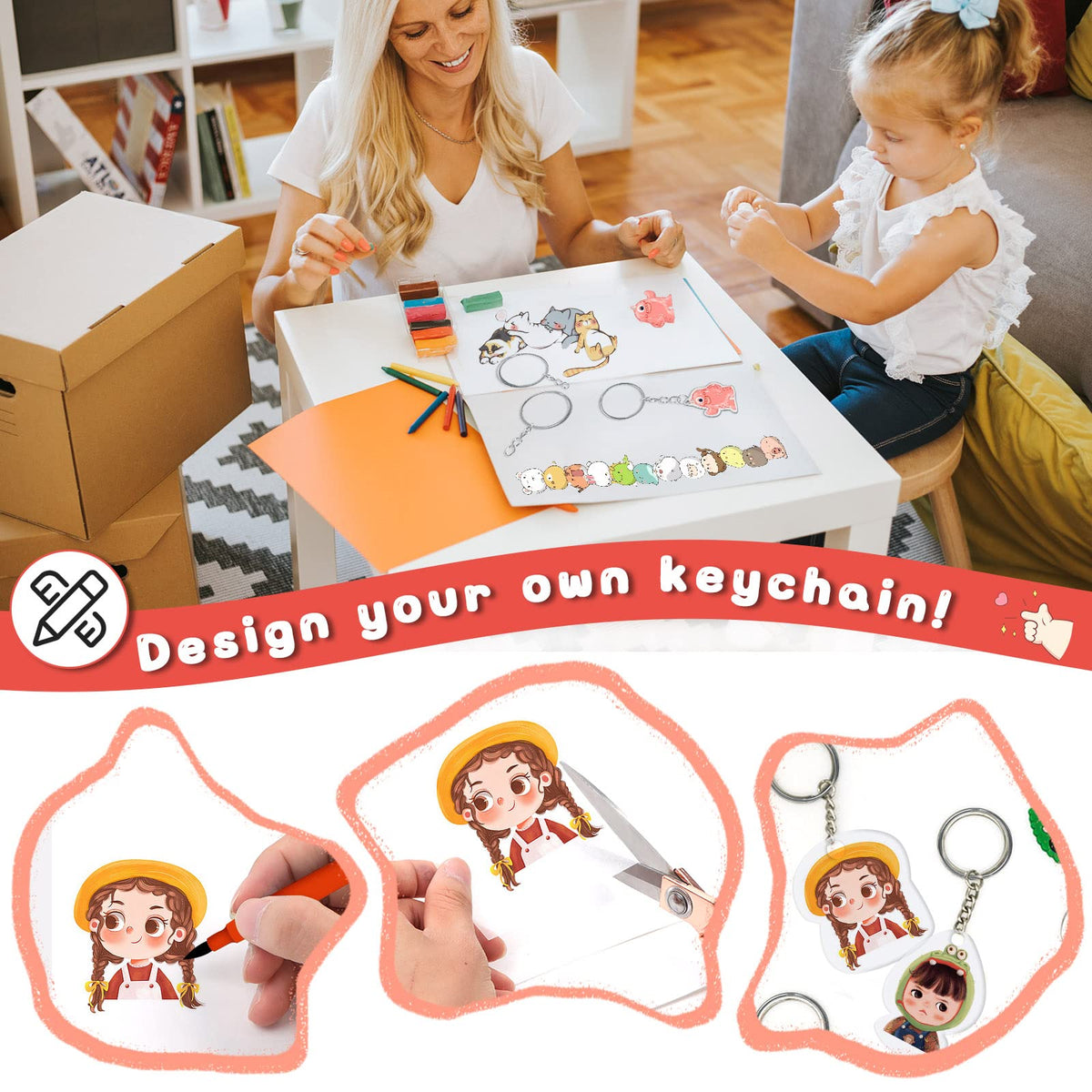OFNMY 225PCS Shrinky Dink Sheets Kit – 25 Shrinky Sheets, 100 Keychains & 100 Rings for Kids Crafts