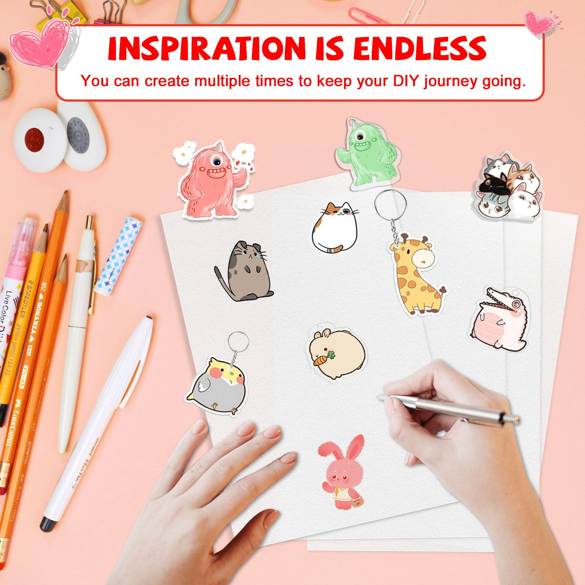 OFNMY 225PCS Shrinky Dink Sheets Kit – 25 Shrinky Sheets, 100 Keychains & 100 Rings for Kids Crafts