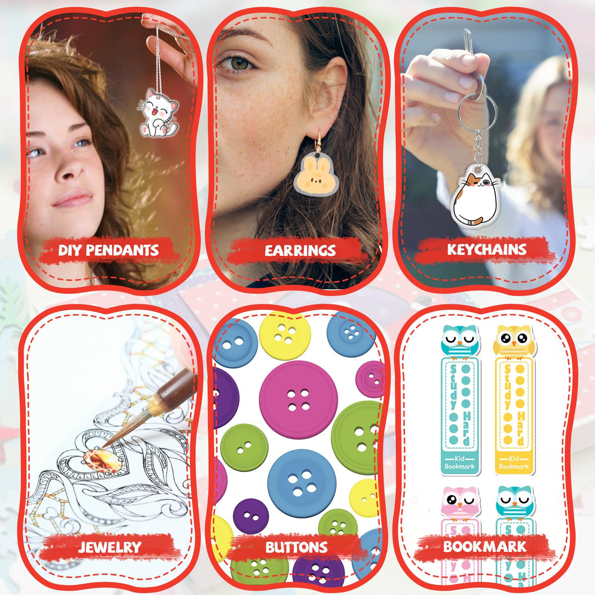 OFNMY Printable Shrinky Dink Sheets Kit – 225 PCS, 25 Printable Sheets, 100 Keychains & 100 Rings