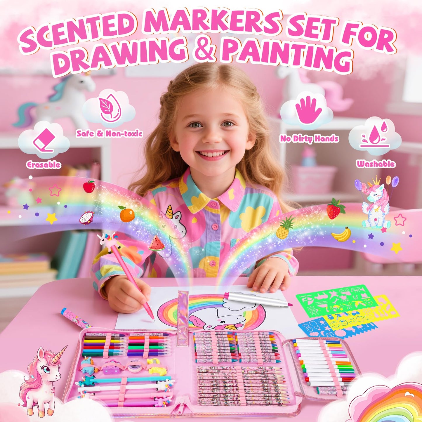 OFUSUY 73-Piece Unicorn Art Kit – Scented Markers & More for Kids