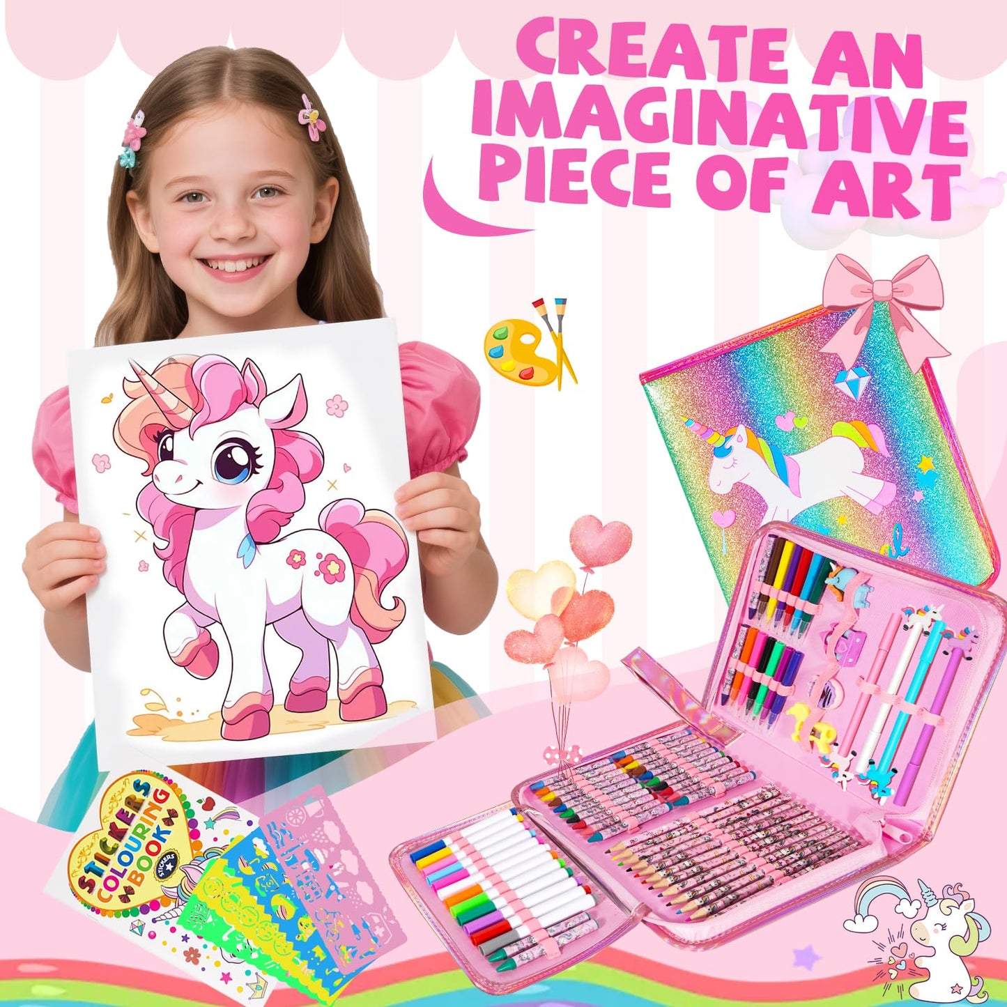 OFUSUY 73-Piece Unicorn Art Kit – Scented Markers & More for Kids