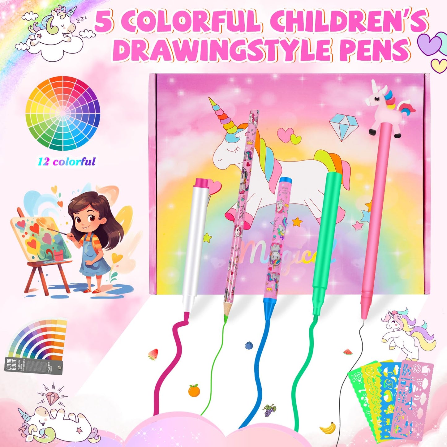 OFUSUY 73-Piece Unicorn Art Kit – Scented Markers & More for Kids