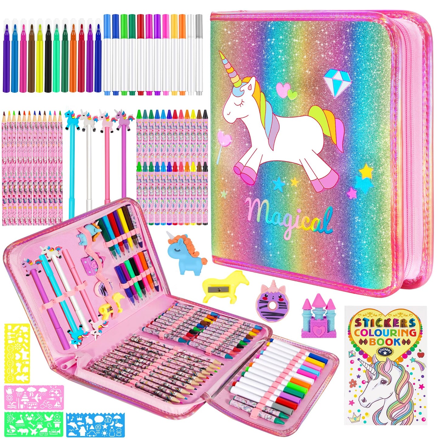 OFUSUY 73-Piece Unicorn Art Kit – Scented Markers & More for Kids