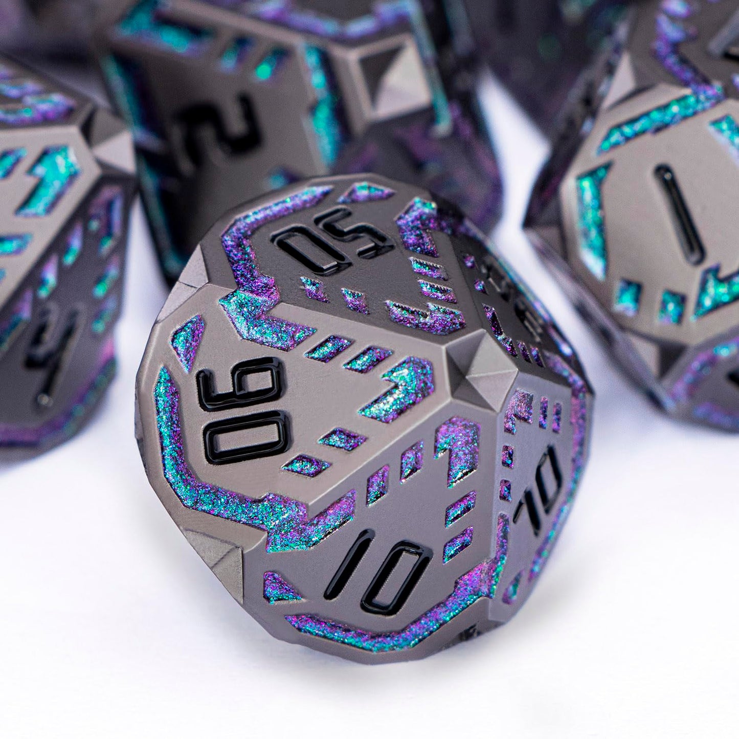 OGCOPHEN Metal DND Dice Set – 7-Piece Stripe Polyhedral Dice in Gift Box