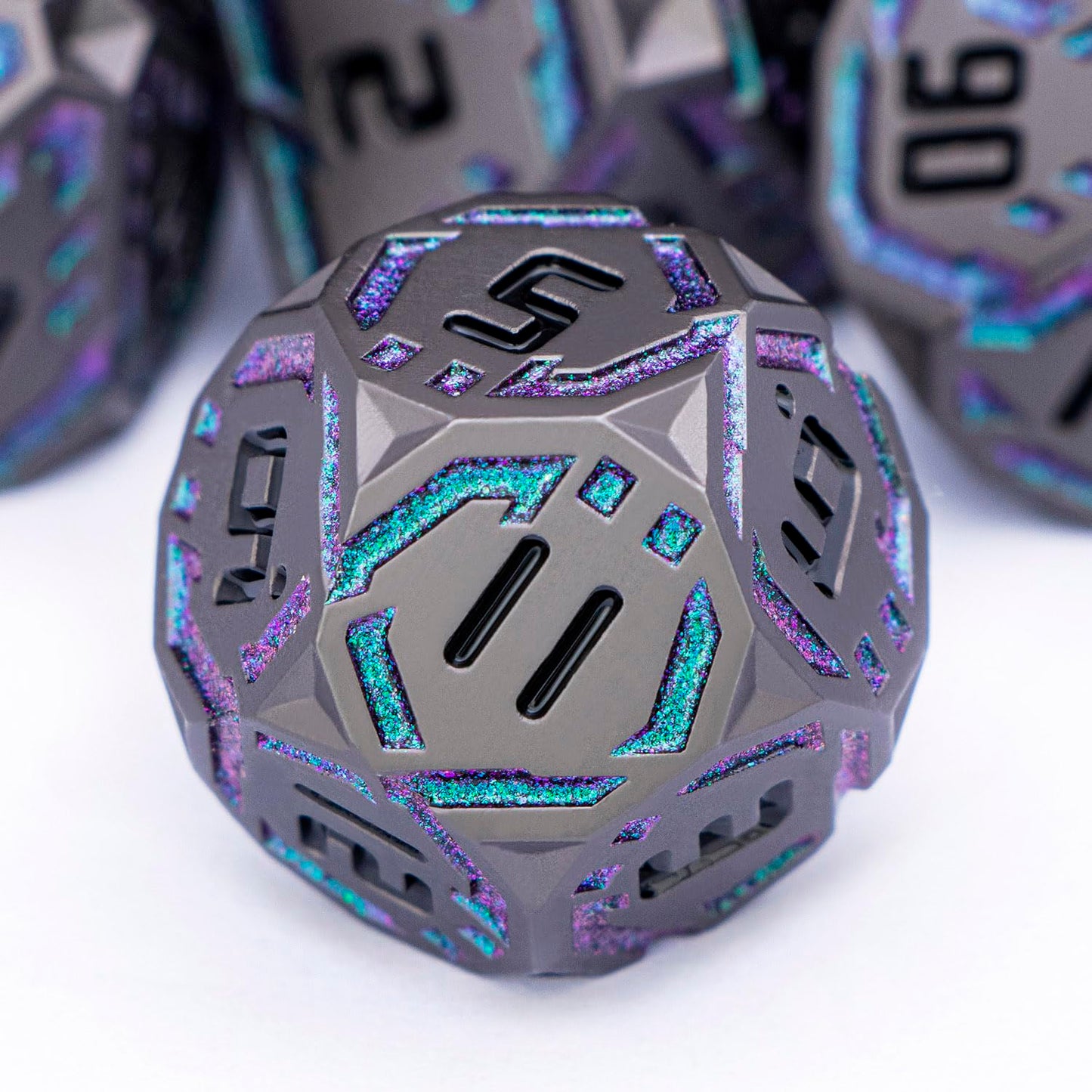 OGCOPHEN Metal DND Dice Set – 7-Piece Stripe Polyhedral Dice in Gift Box