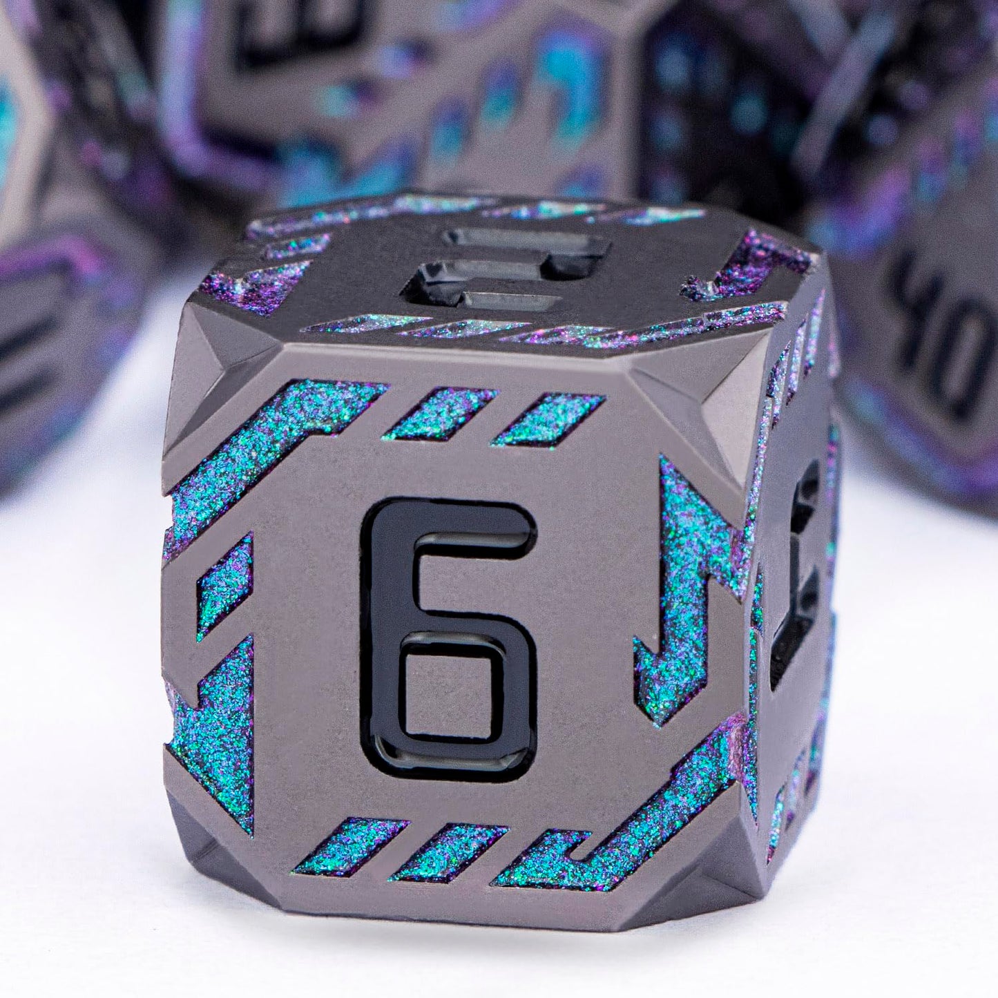 OGCOPHEN Metal DND Dice Set – 7-Piece Stripe Polyhedral Dice in Gift Box