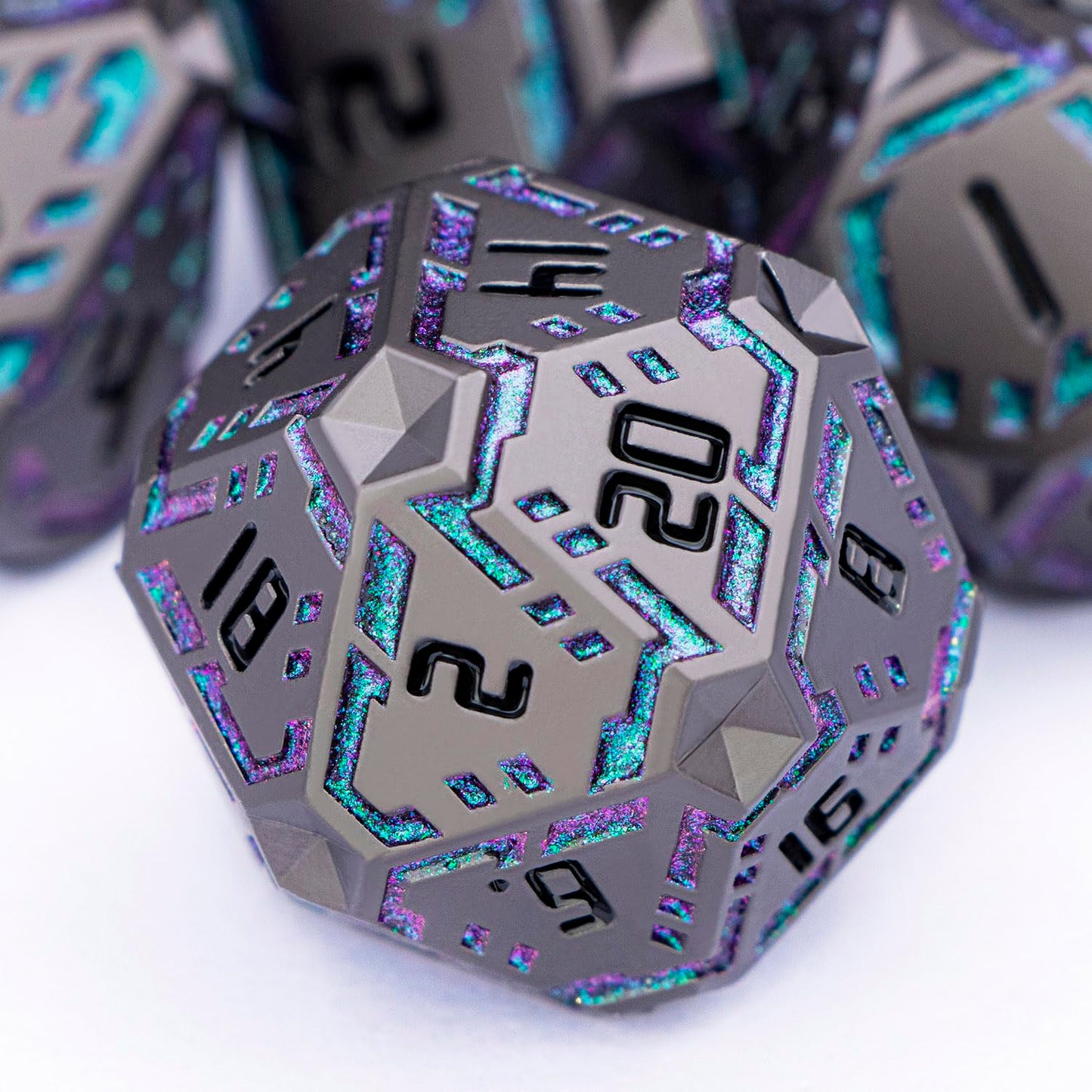 OGCOPHEN Metal DND Dice Set – 7-Piece Stripe Polyhedral Dice in Gift Box