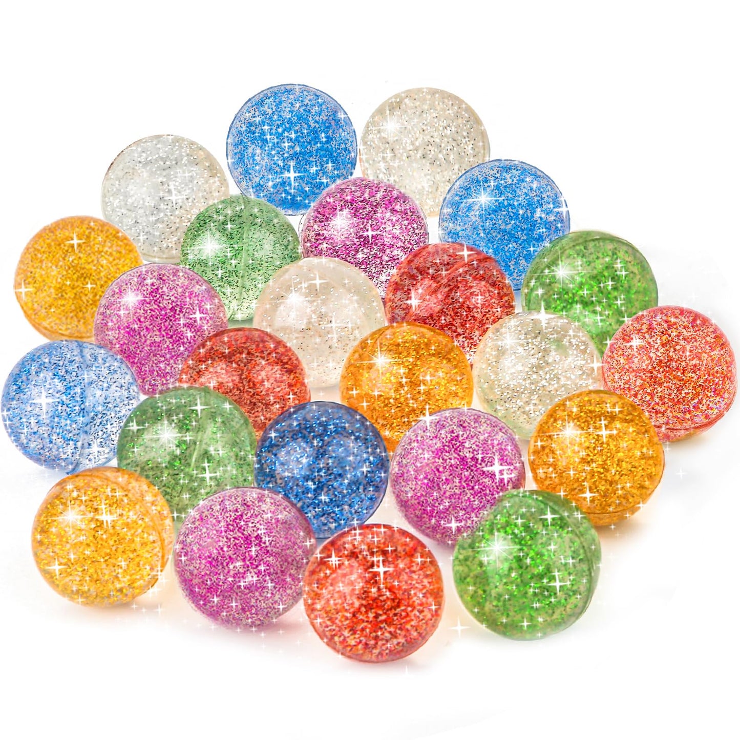 Ohanniewa 24 Pack Glitter Bouncy Balls – 32mm Rubber Balls in 6 Colors